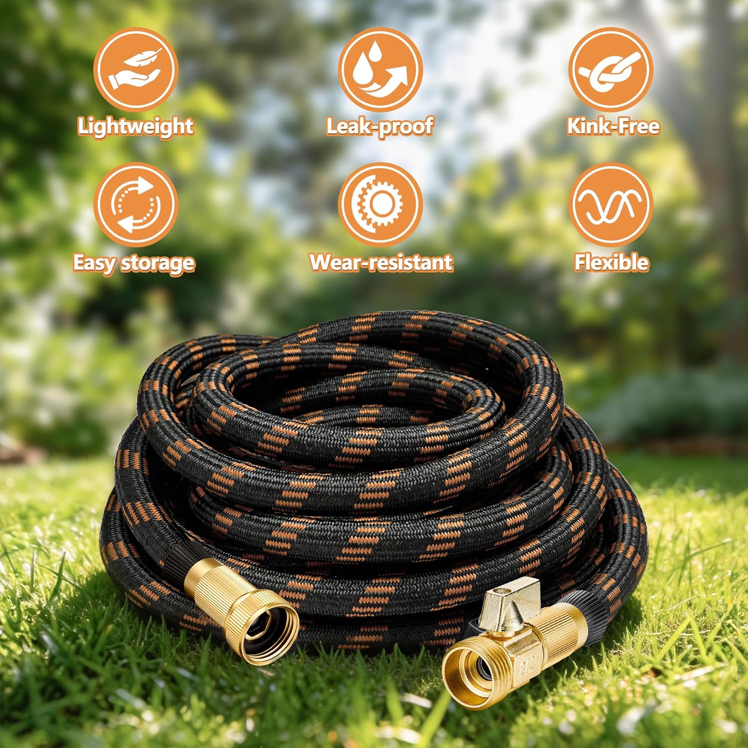 Detalle 2 de Flexible Garden Hose 100 FT with 10-Pattern Nozzle and 3/4" Brass Fittings