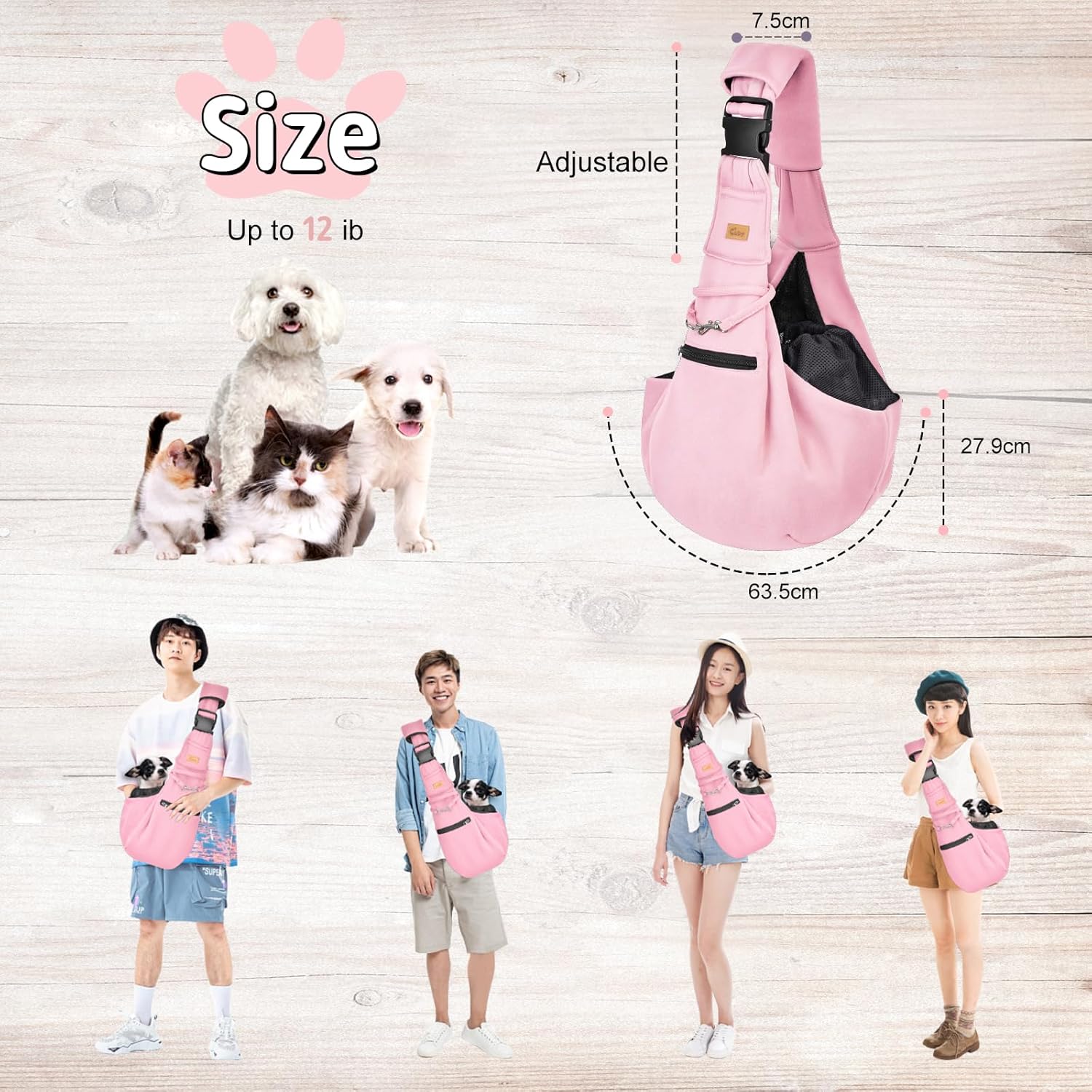 Thumbnail 6 de CUBY Puppy Carrier Adjustable Reversible Cat & Dog Sling with Safety Belt, Zipper Pocket & Bottom Mat