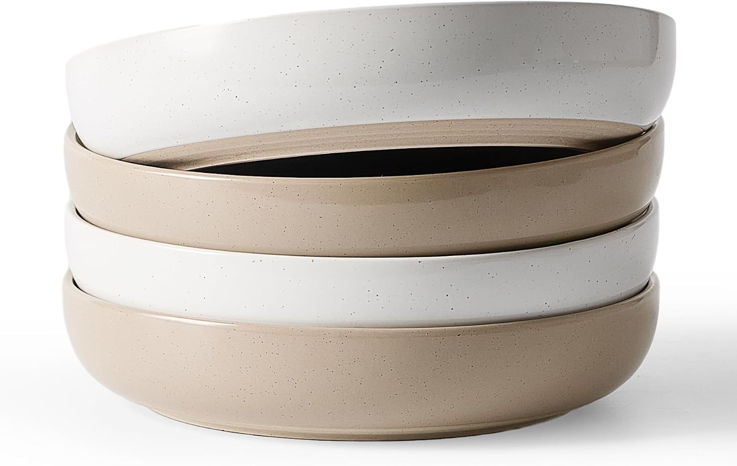 Detalle de famiware Milkyway 33 oz Bowl Set (Set of 4) — Pasta & Salad Bowls, Double Reactive Glaze, Stackable, White & Cinnamon Brown