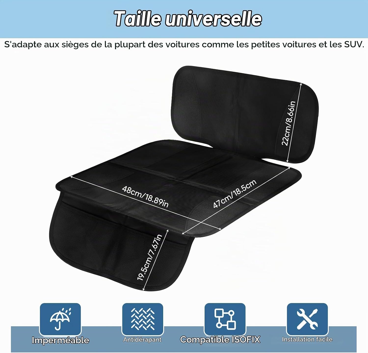 Detalle de EclipseGuard autostoelbeschermer van 600D Oxford, grijs, met ISOFIX-openingen