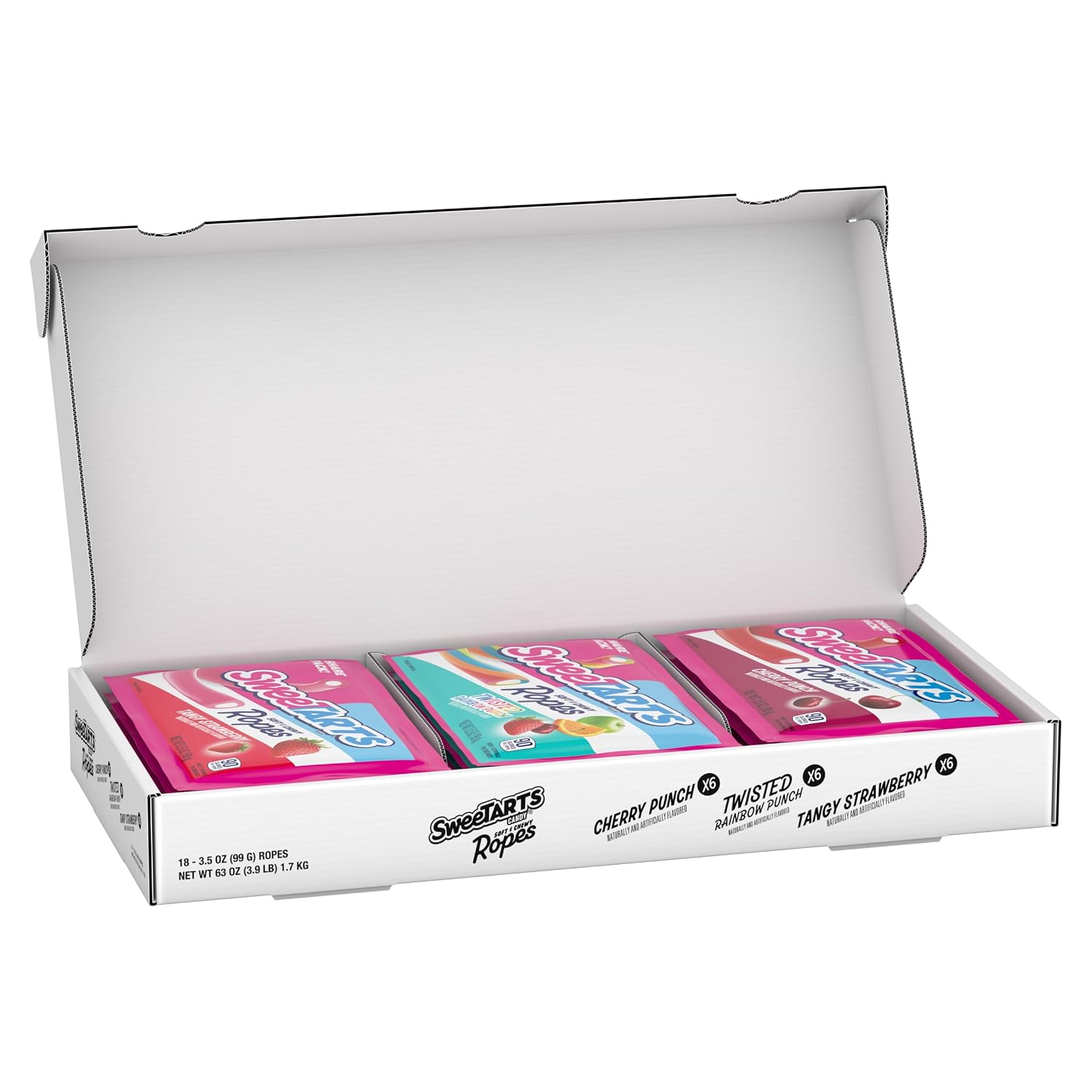 Detalle de SweeTARTS Ropes Variety Box, Soft & Chewy Candy, 3 Flavors, 18 Packs