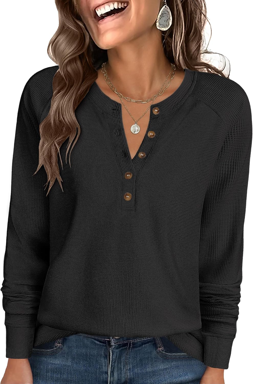 Detalle de ANRABESS Waffle Knit Henley 93% Polyester