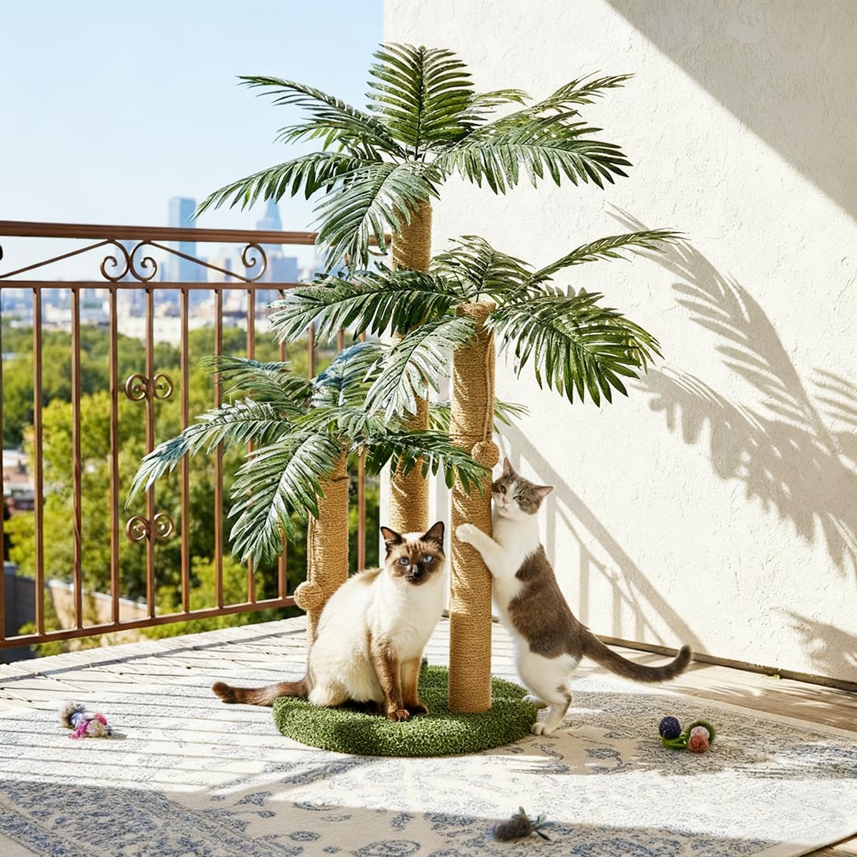 Thumbnail 3 de LEMONDA 31.5Inch Cat Scratching Post Tree (Palm Tree) with 3 Scratching Poles & 2 Interactive Dangling Balls