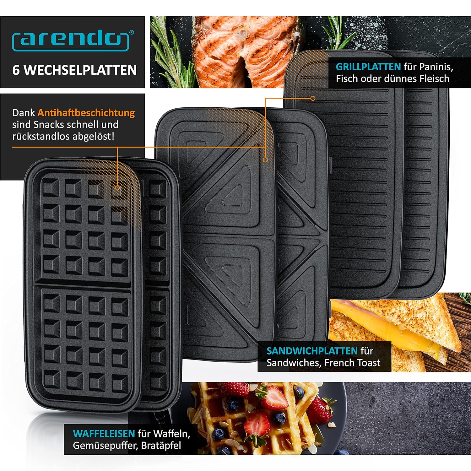 Thumbnail 4 de Arendo 3-in-1 Sandwichmaker 1200 W