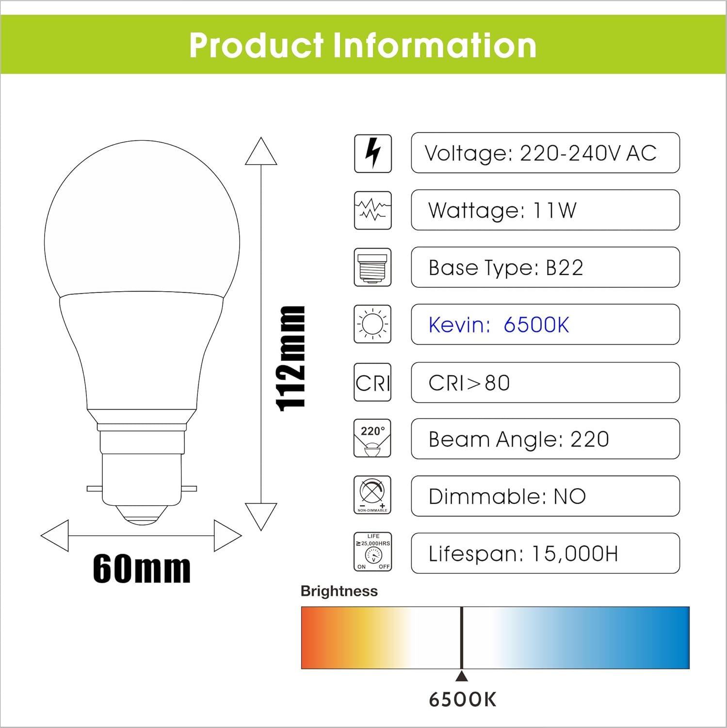 Thumbnail 2 de ROTTYI B22 Bayonet LED Bulbs 11W (100W Equivalent), 6500K Daylight, Pack of 6