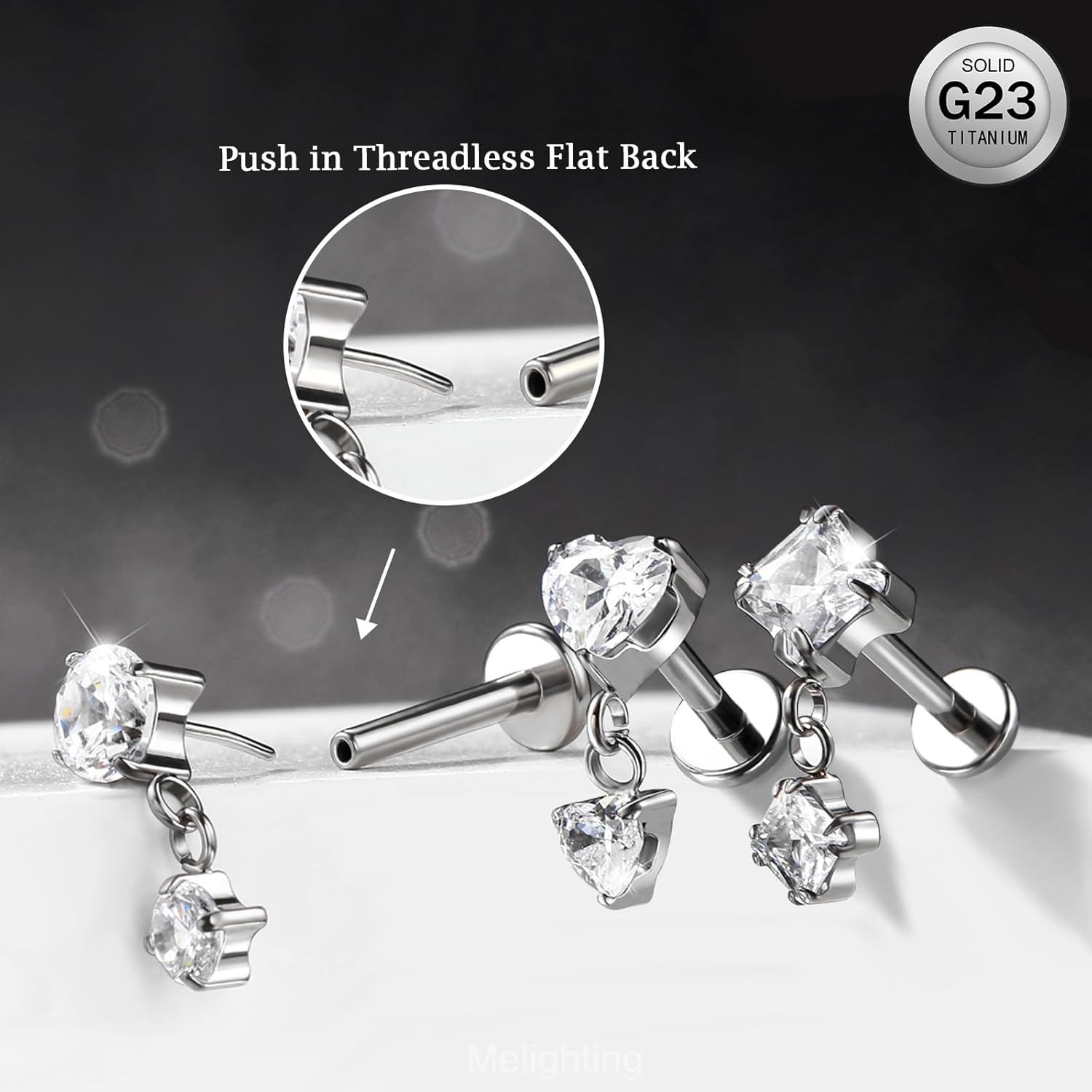 Detalle 2 de Melighting Orecchino elica titanio 16G zirconia