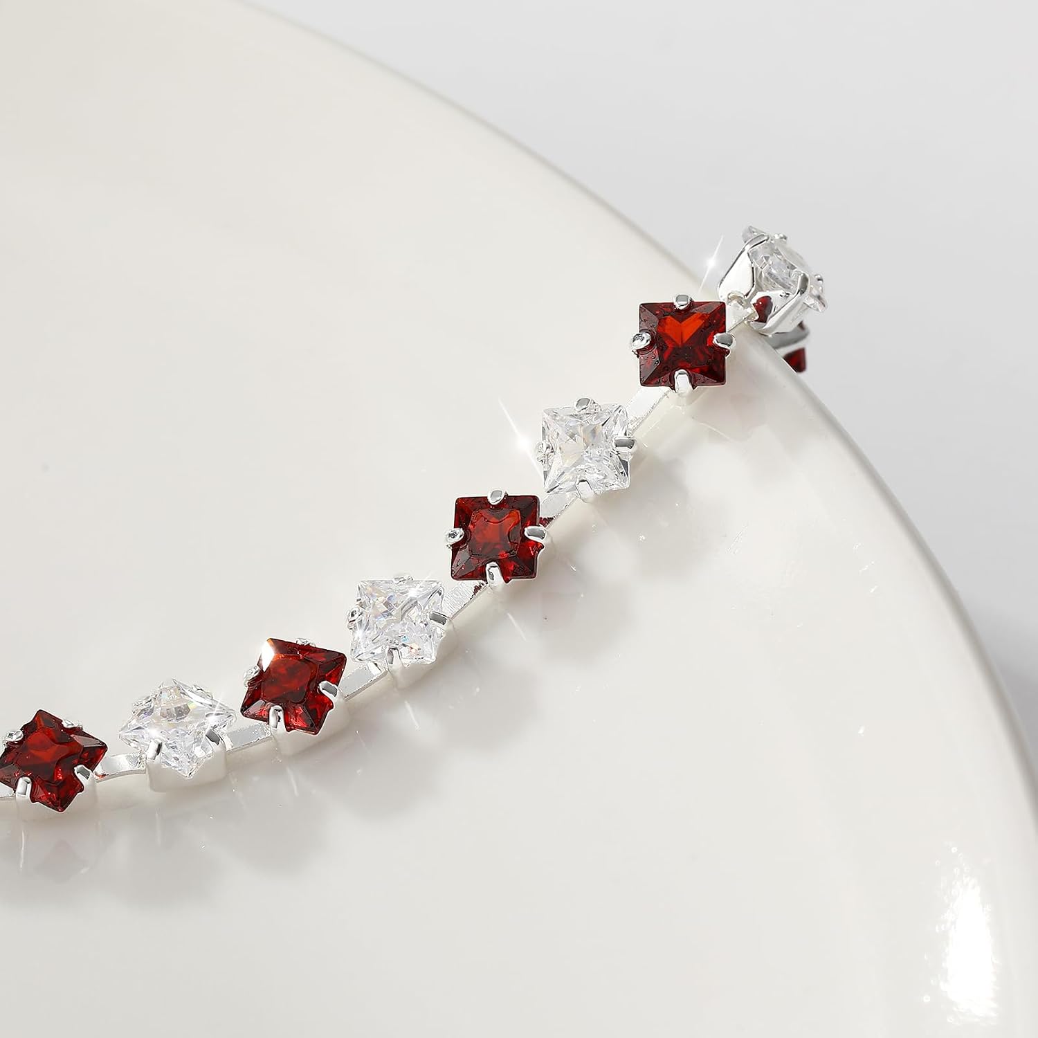 Detalle de Esmoly Bracciale Donna Argento Tennis con 12 Pietre Natali e Zirconi 5A, Regolabile