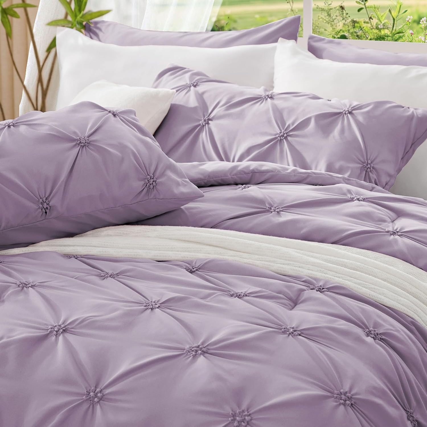 Thumbnail 5 de BEDELITE Queen Comforter Set, Purple Boho Pintuck, 3-Piece Bedding