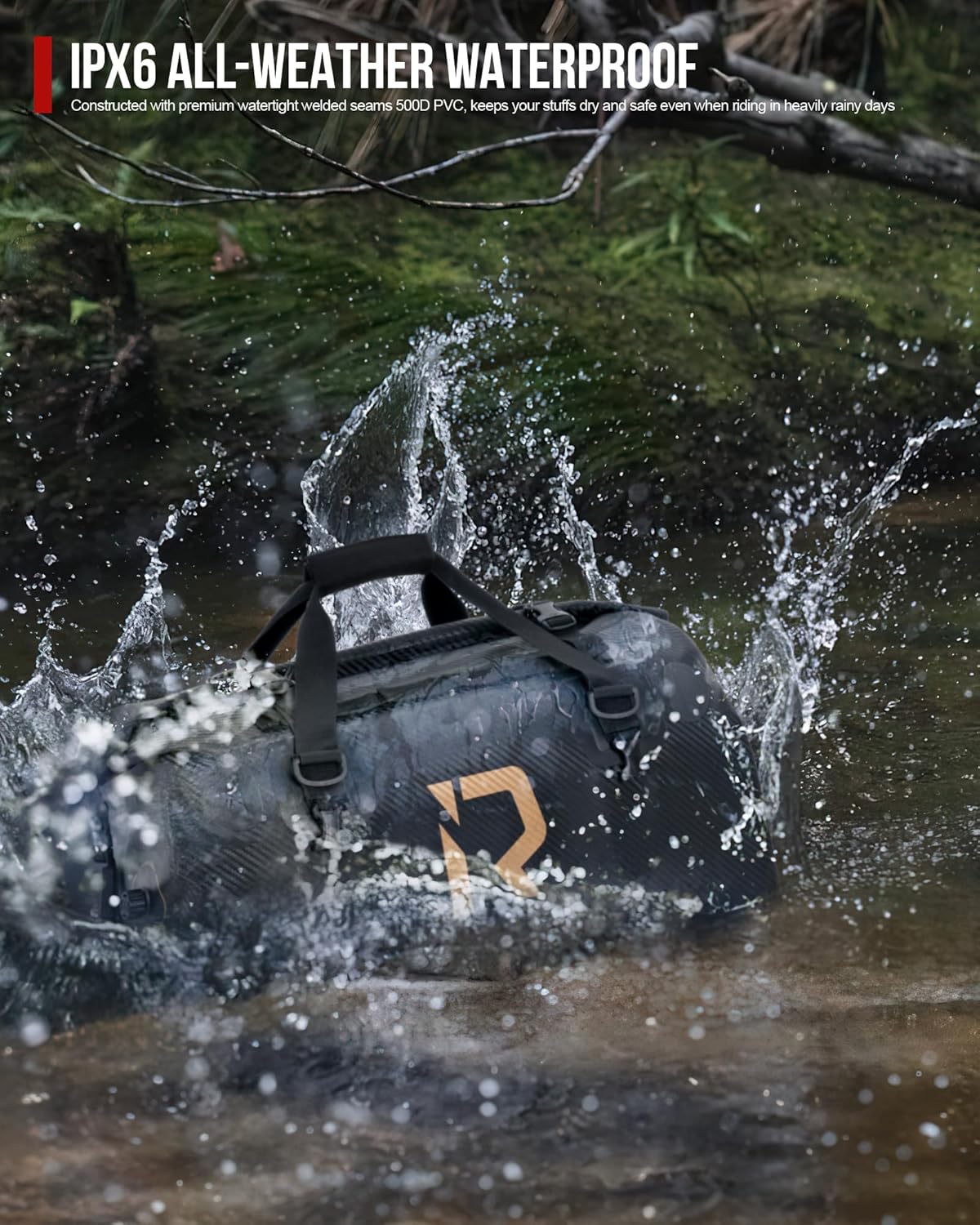 Detalle de IRON JIA'S Motorradtasche Gepäckrolle – wasserdichte Hecktasche, 70L, Rollverschluss
