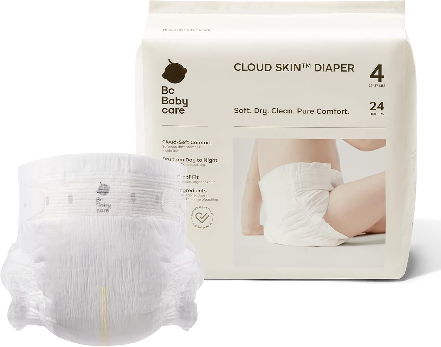 Detalle de Bc Babycare Cloud Skin Baby Diapers, Size 4, Overnight Absorbency