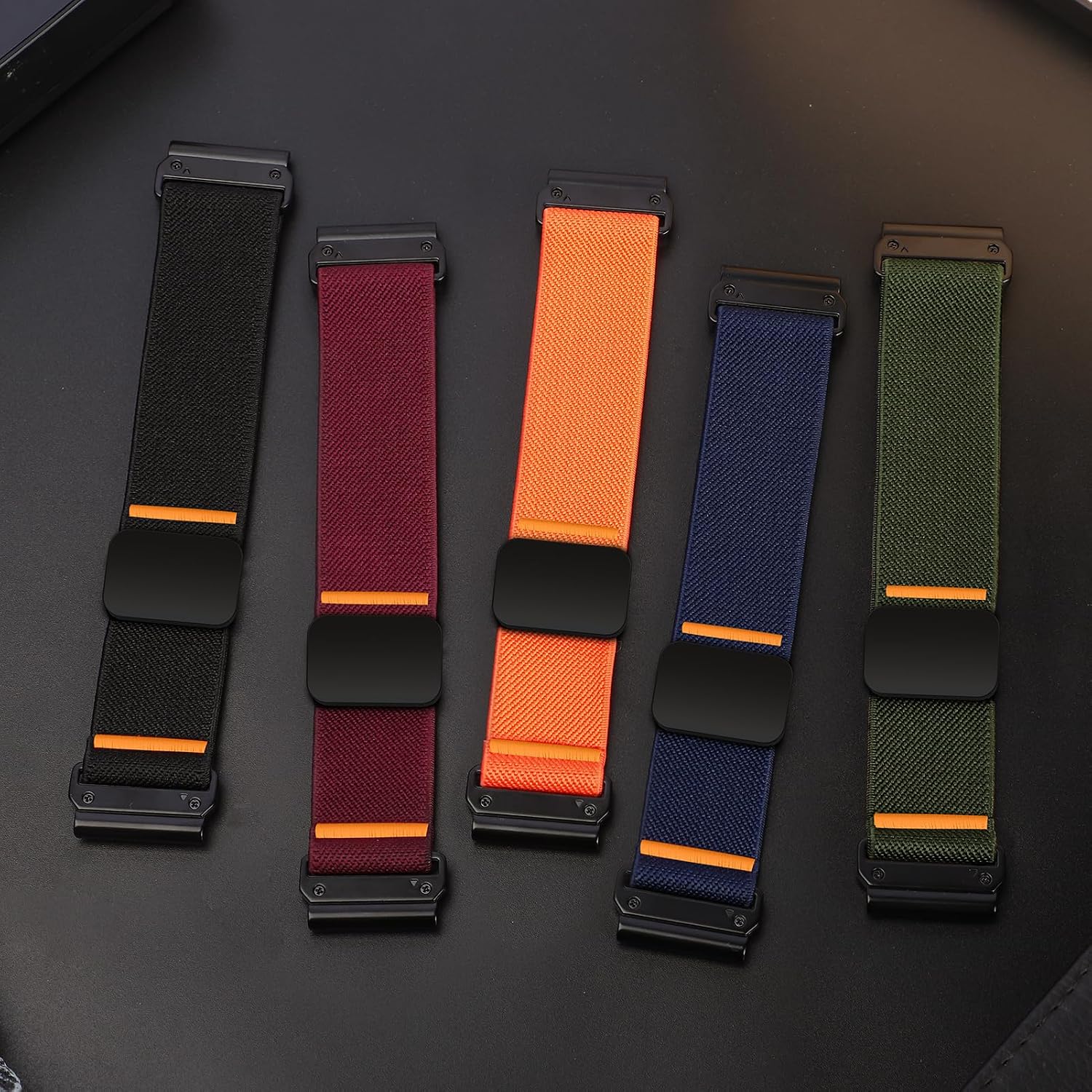 Detalle de 22mm Nylon Watch Armband für Garmin Fenix 5/6/7/8 47mm und Forerunner 965 – elastisch, magnetisch verstellbar, schwarz