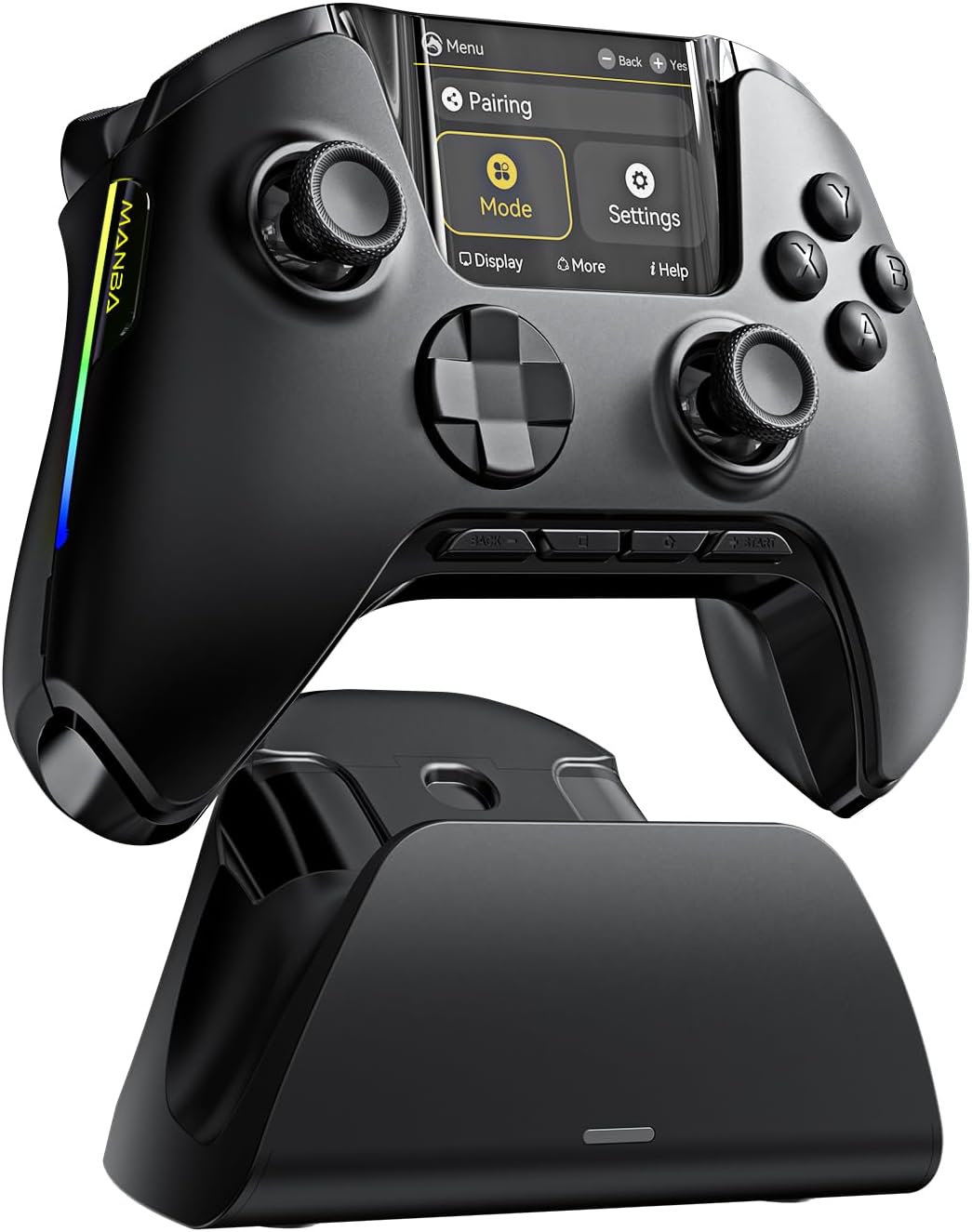 FIEHDUW NO DRIFT ManbaOne — manette interactive à écran, joysticks à effet Hall et station de charge pour PC/Switch/iOS/Android