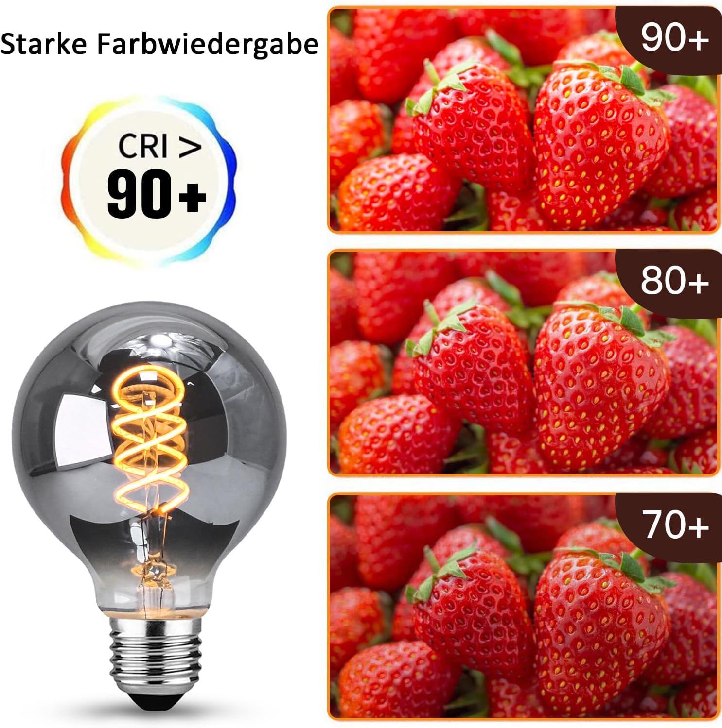 Detalle de Edison Vintage LED E27 Glühbirne 4W – Dimmbare Filamentlampe im Rauchglas, warmweiß, 6er Pack