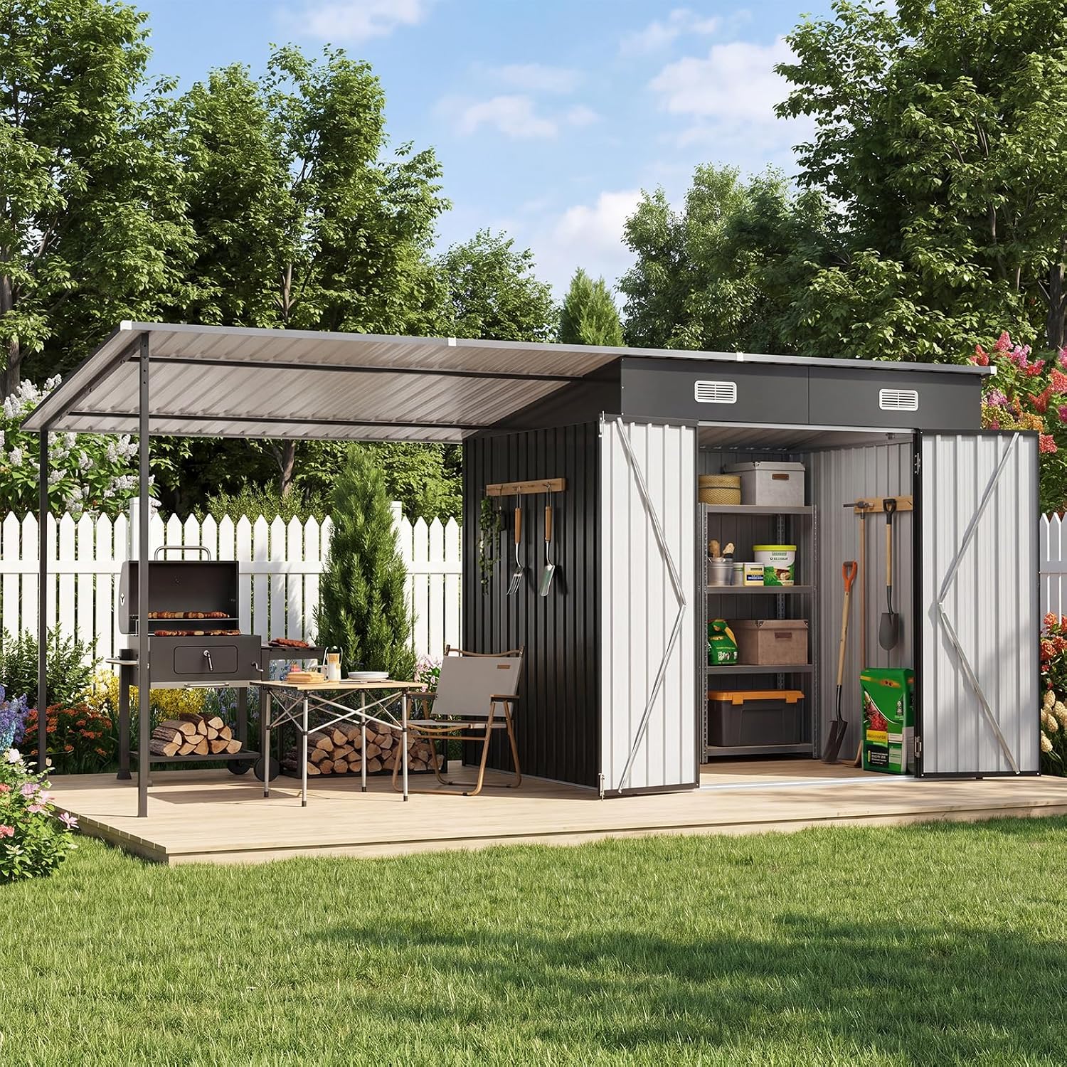 Detalle de Aoxun Outdoor Storage Shed Combo in Galvanized Steel
