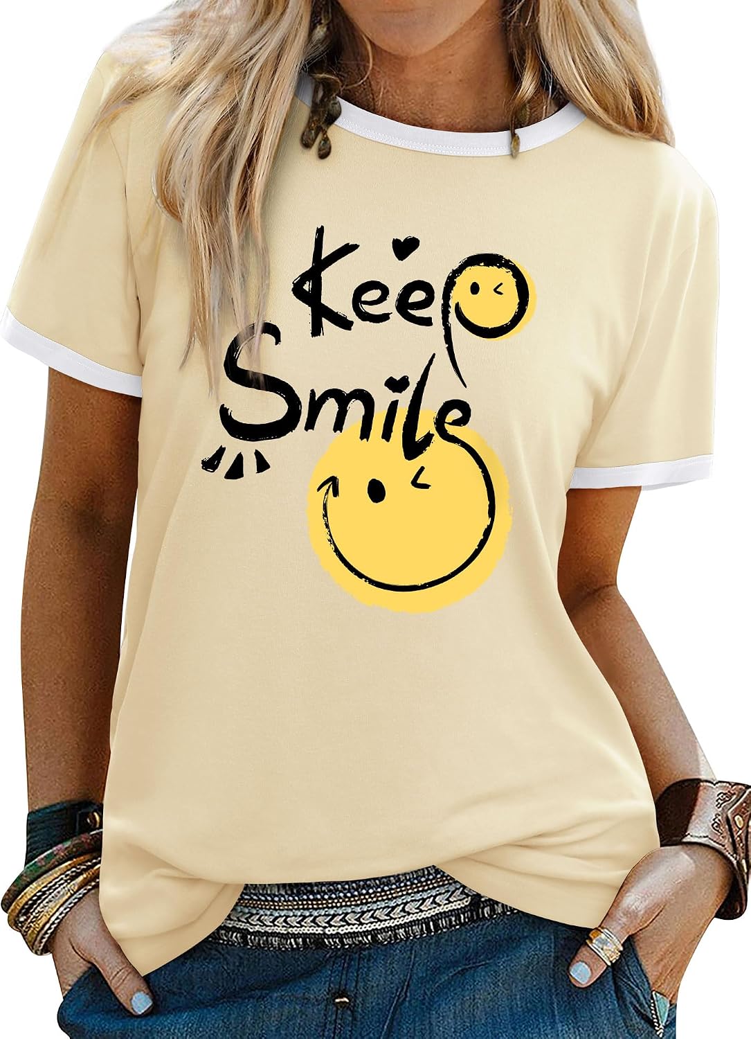 Thumbnail 5 de Dresswel Women's T-Shirt: Cute Smile Graphic Print Tee for Everyday Summer Wear