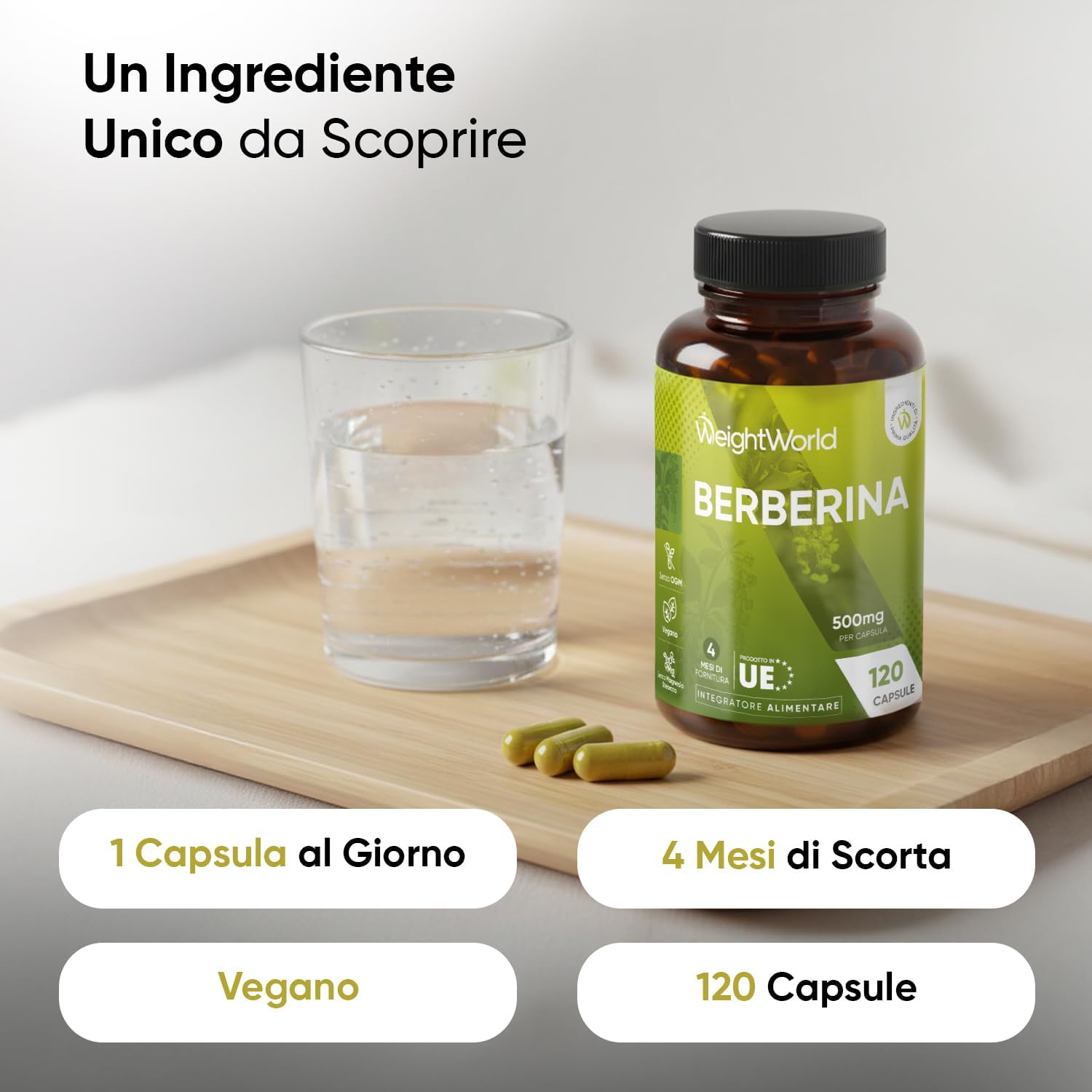Detalle 2 de Berberina Vegana WeightWorld 500 mg — 120 Capsule, 4 Mesi di Scorta