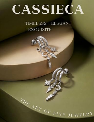 Thumbnail 6 de CASSIECA Sterling Silver Dangle Earrings for Women – Triple Hoops with Cubic Zirconia