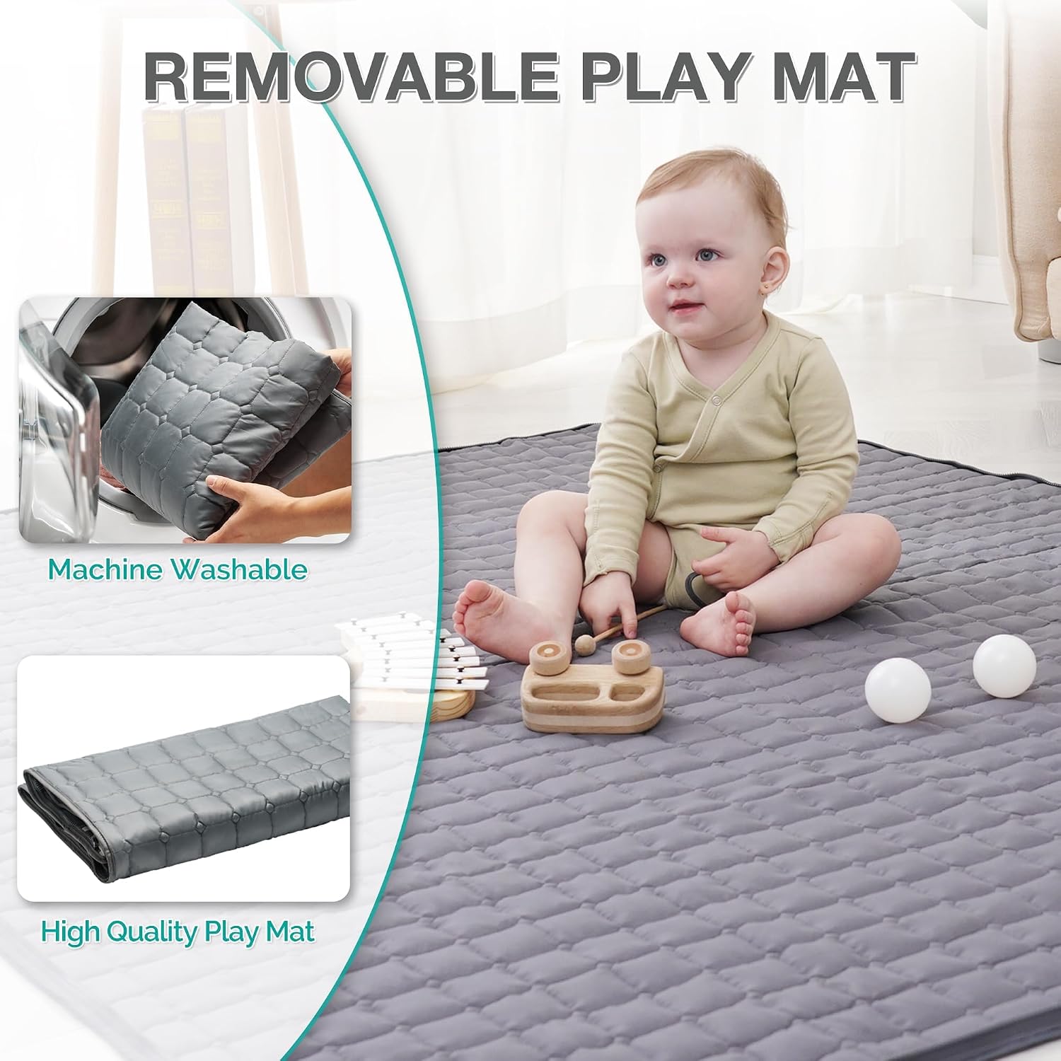 Thumbnail 4 de Foldable Baby Playpen with Mat (127 x 127 cm) – Portable Indoor & Outdoor Safe Play Area