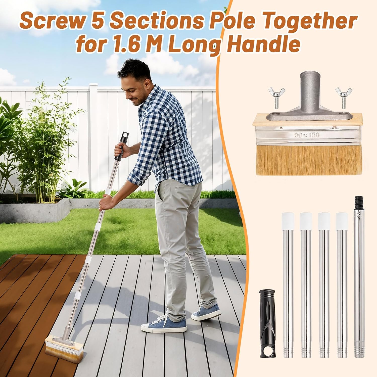 Thumbnail 5 de 6-Inch Decking Paint Brush with 1.6m Long Handle – Staining Brush for Wood, Deck and Fence