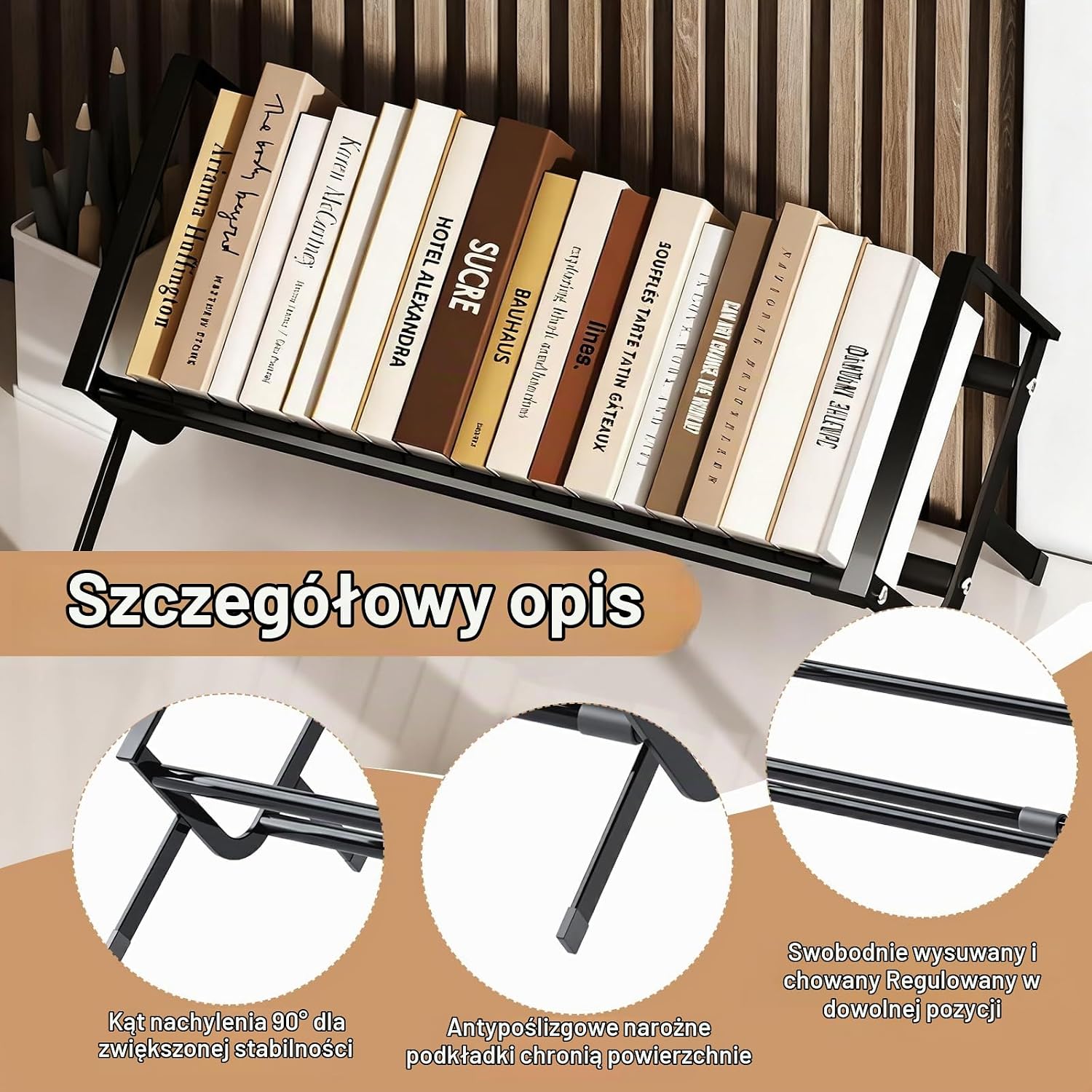 Detalle de MHYMX CLDE00280 – metalowy stojak na płyty winylowe, rozsuwany 43–75 cm