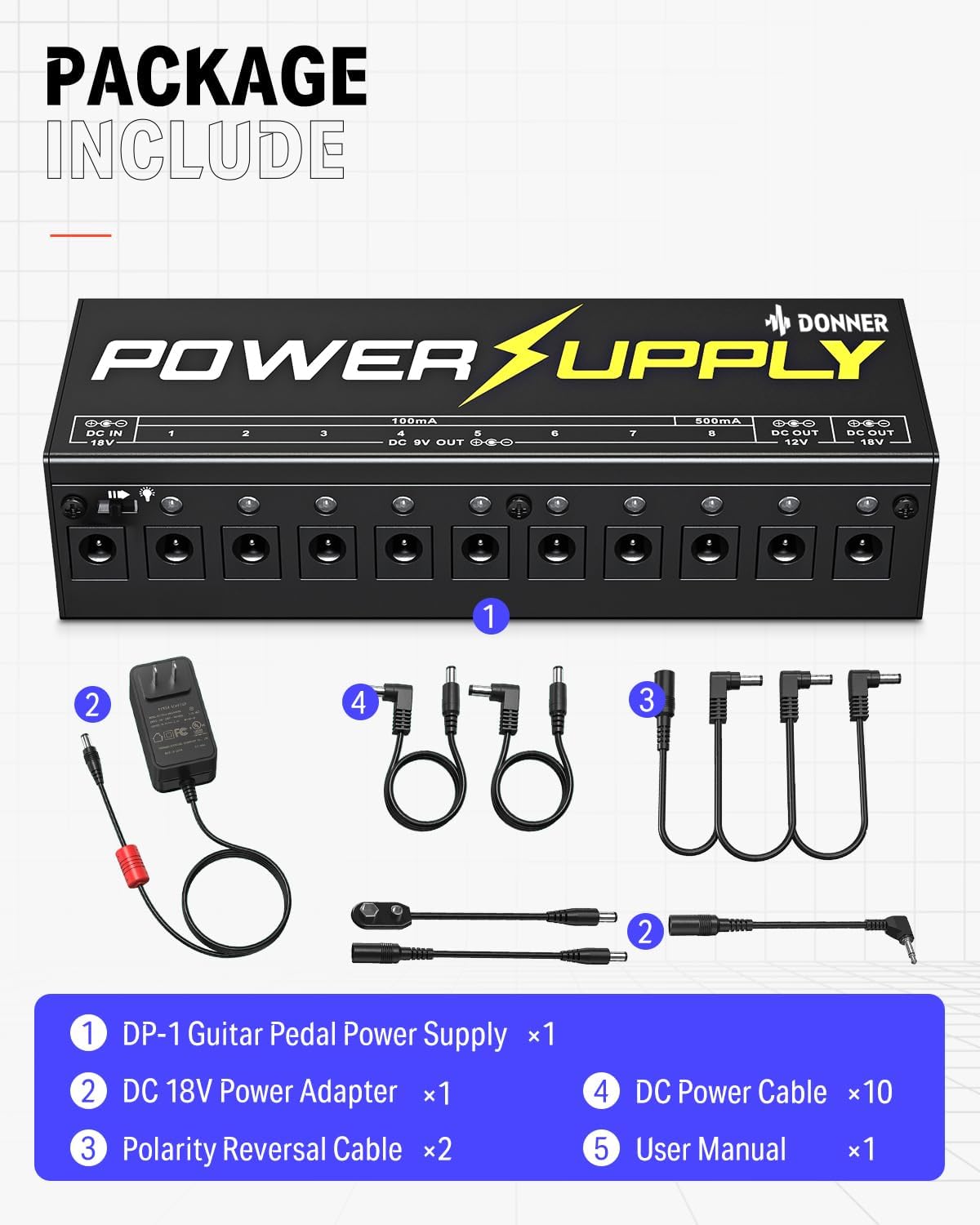 Thumbnail 6 de Donner DP-1 AS2401A Guitar Pedal Power Supply, 10 Isolated Outputs