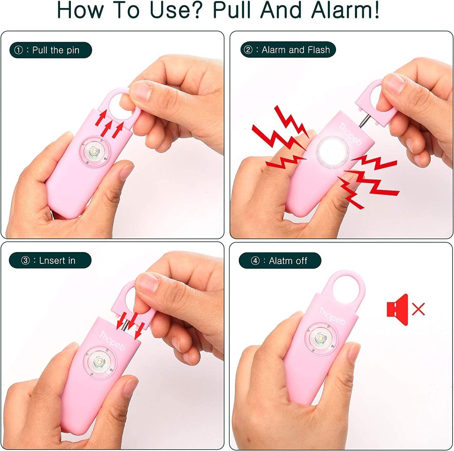 Detalle de Der Original Persönlicher Alarm für Frauen – Selbstverteidigungs-Schlüsselanhänger mit 130 dB Sirene (Rosa)