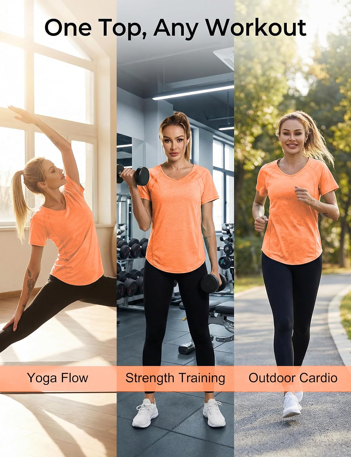 Detalle de Wayleb Maglietta Sportiva da Donna, Scollo a V, Manica Raglan, Traspirante — T-Shirt Fitness e Yoga