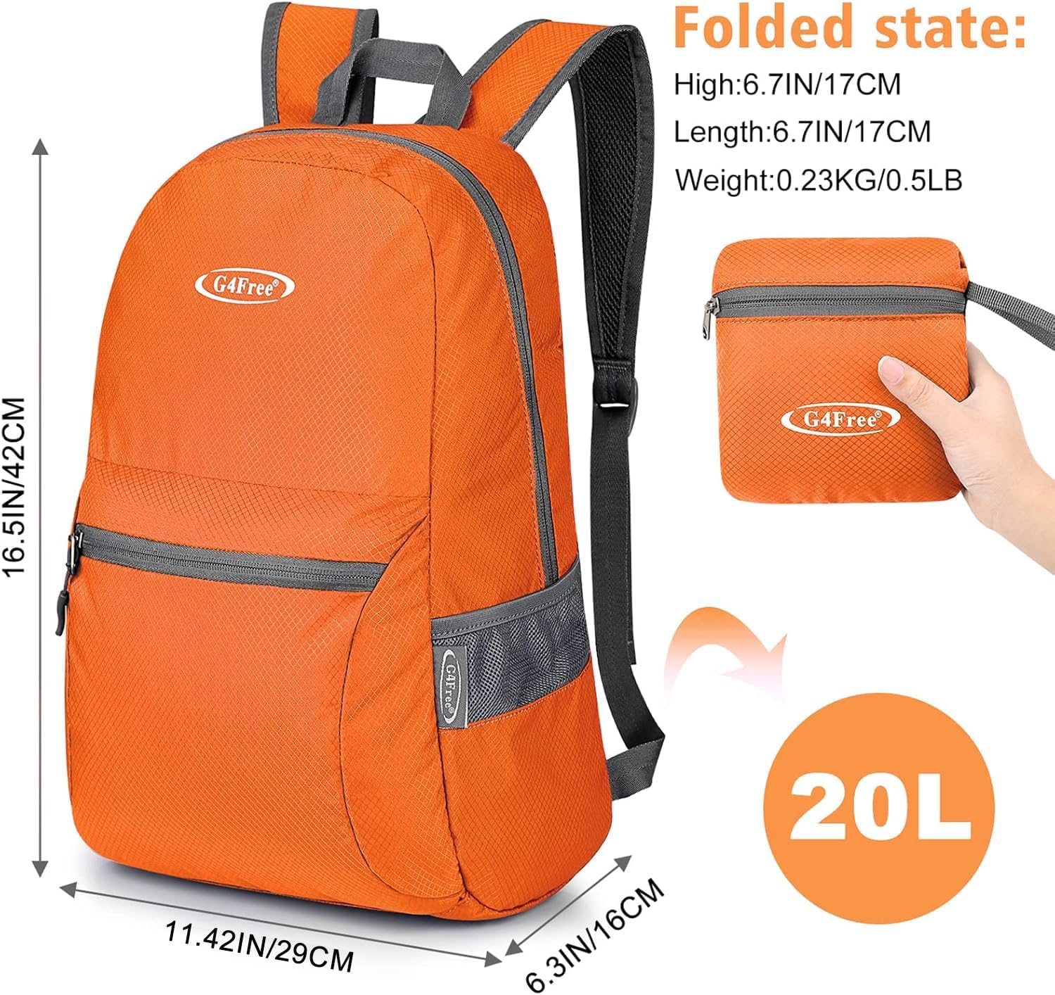 Detalle 2 de G4Free 20L Faltbarer Rucksack ultraleicht