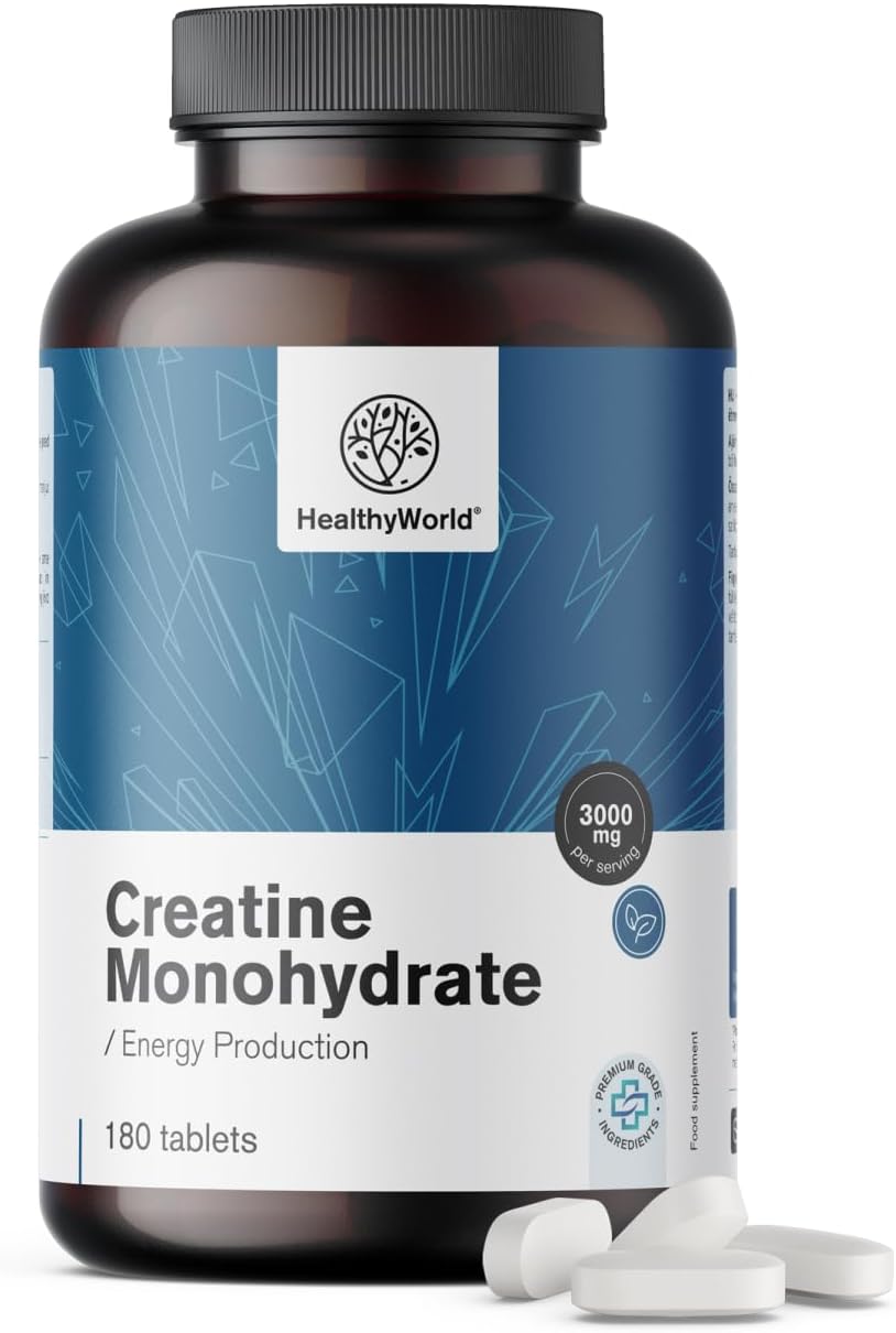 Detalle de HealthyWorld Creatinemonohydraat 3000 mg, 180 vegetarische tabletten