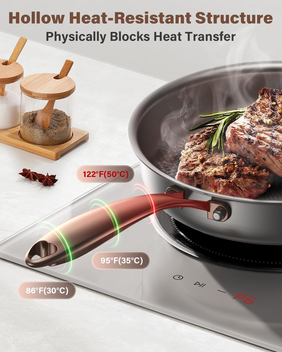 Thumbnail 4 de Akaice Titanium Frying Pan 26cm — 5 Ply, Non‑Coating, Ergonomic Rose Gold Handle