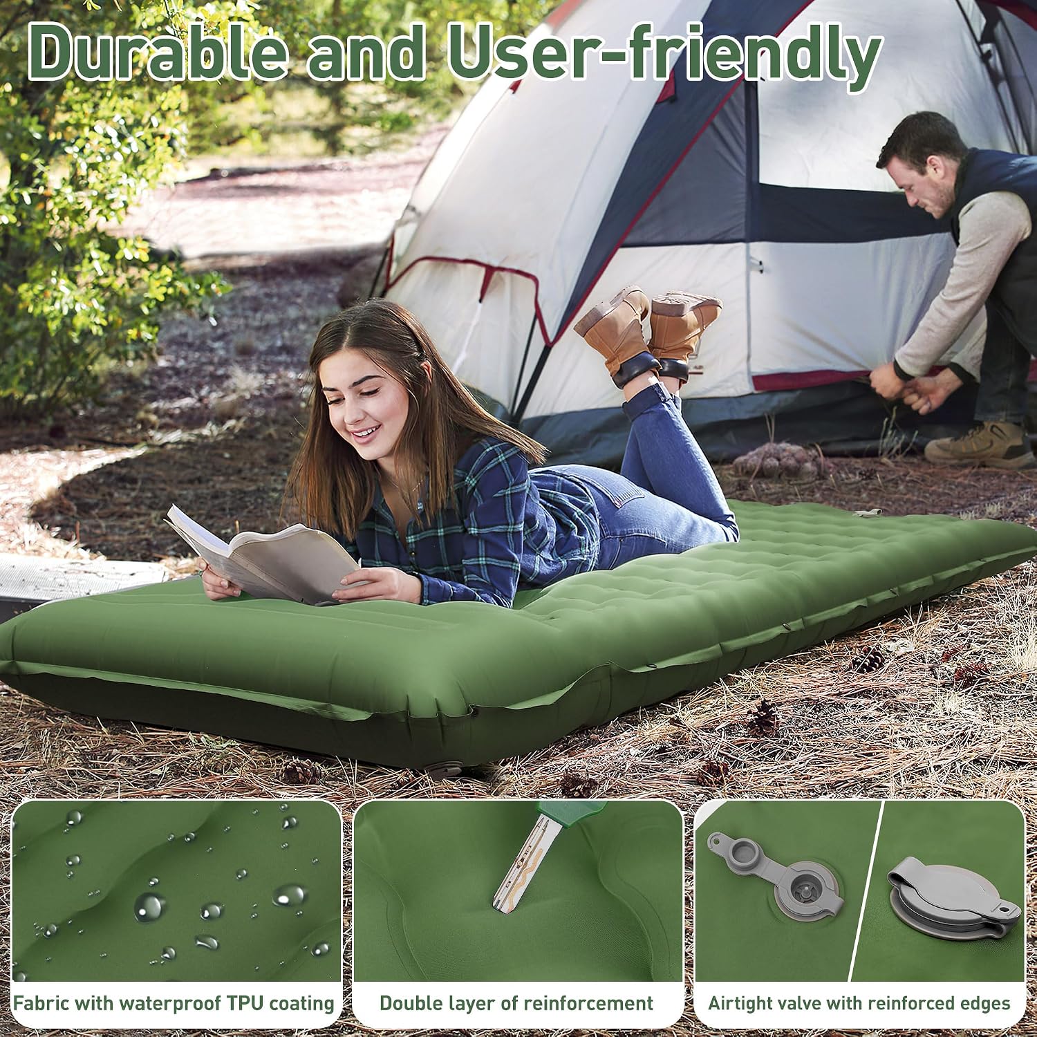 Detalle de Aonext CQD campingslaapmat 12 cm met voetpomp, waterdicht nylon