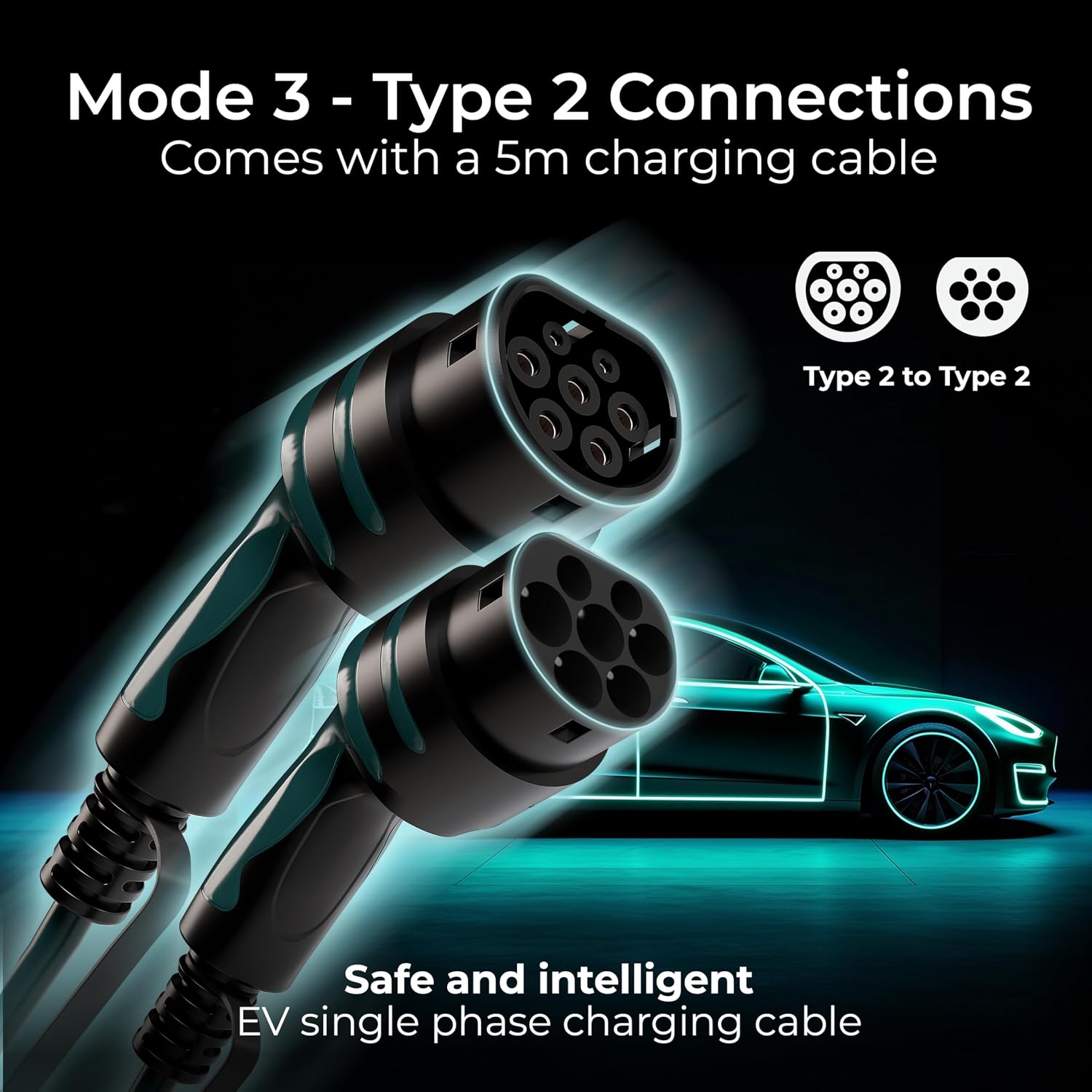 Detalle 2 de Masterplug Cavo di Ricarica EV Modo 3 5 m: Tipo 2 a Tipo 2, 7,4 kW, custodia incl., IP55