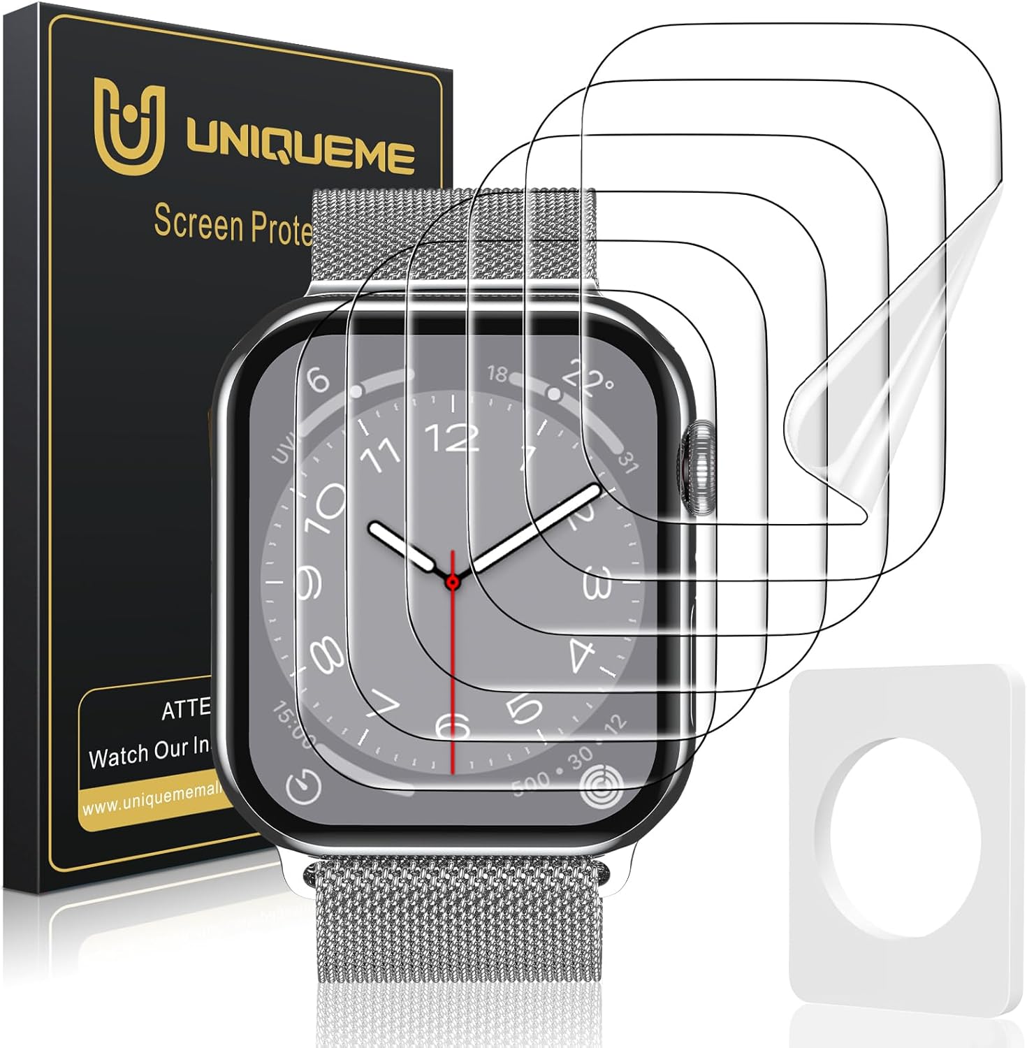Detalle de UniqueMe 6 Pack 40mm Apple Watch Screen Protectors – TPU, Ultra-Thin, Self-Healing & Case-Friendly