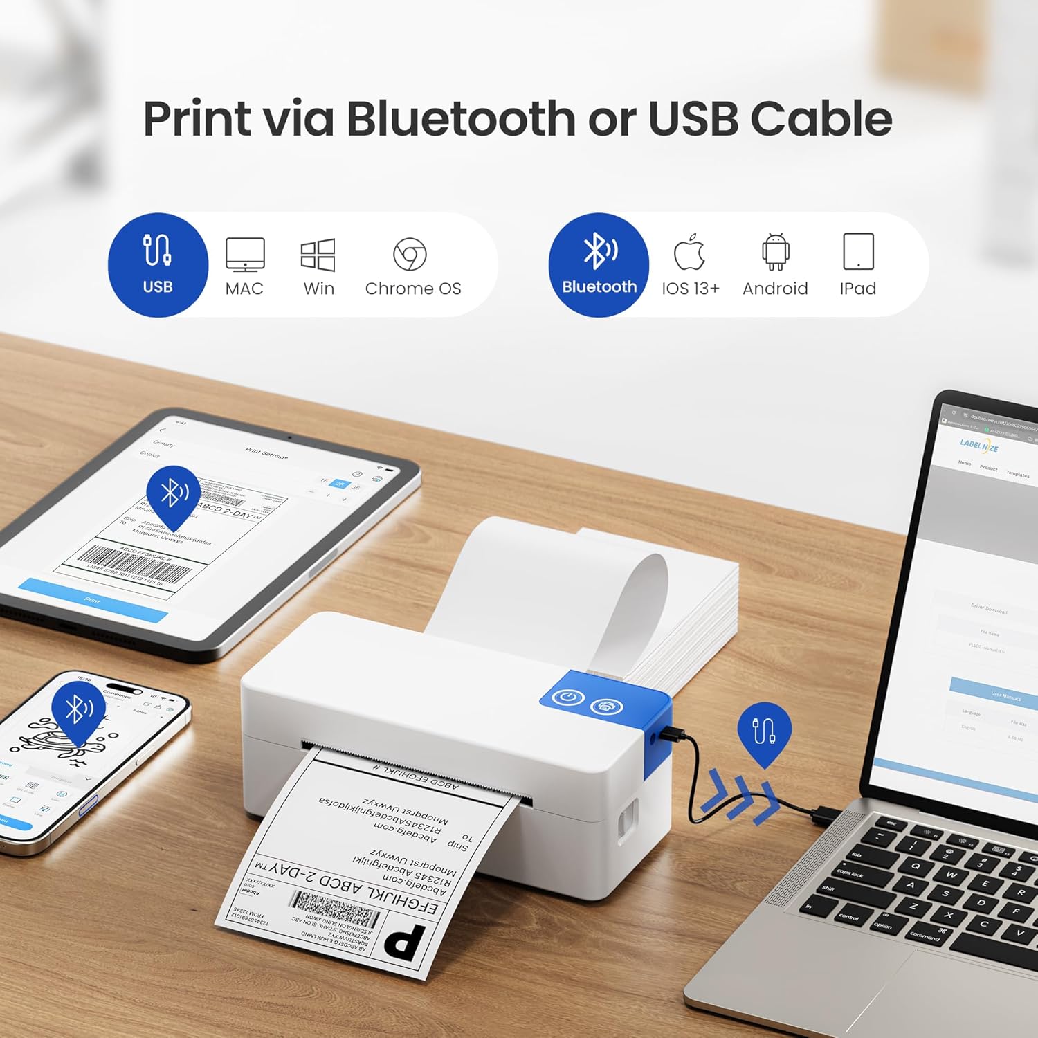Thumbnail 1 de ETIKEZ PL50E Bluetooth Thermal Shipping Label Printer (4x6) for iPhone, Android, Windows & Mac, White