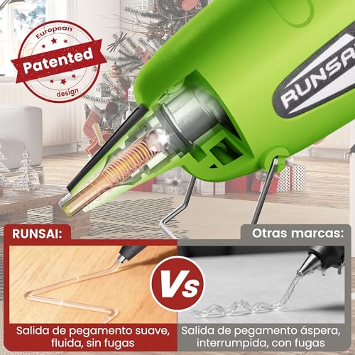 Detalle de RUNSAI Pistola de Silicona Caliente Antigoteo 30W con 30 Varillas de 7 mm — Precisión y Seguridad para Manualidades y Bricolaje