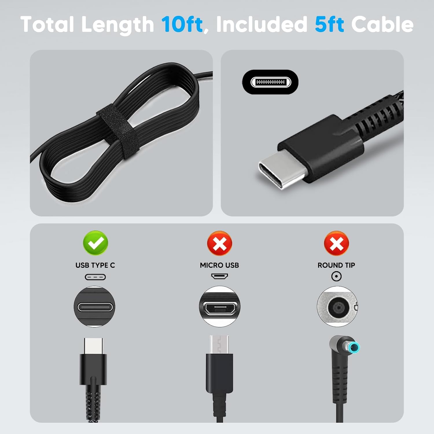 Thumbnail 5 de SiKER 65W USB-C-Ladekabel / USB-C-Netzteil für HP EliteBook x360, Spectre, Chromebook & Co.