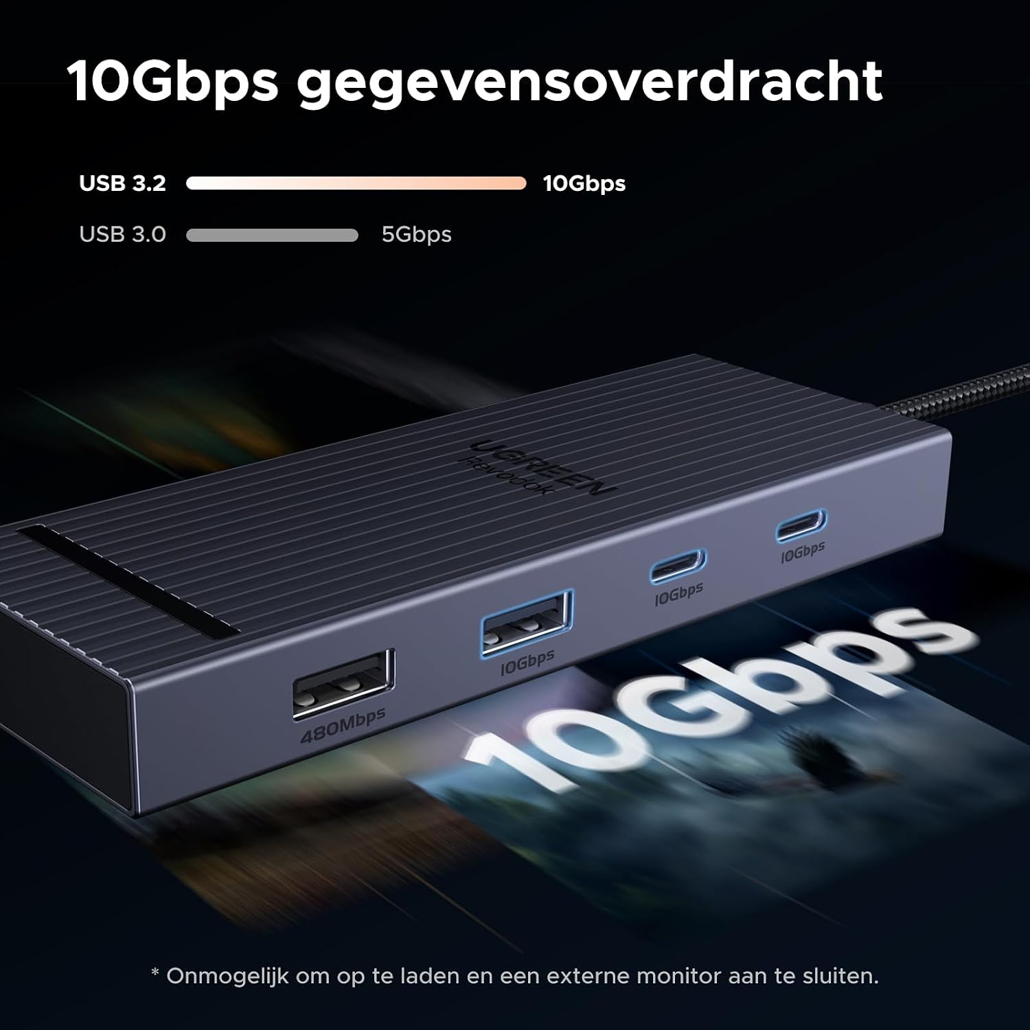 Detalle de UGREEN Revodok Pro USB-C-hub, 8-in-1 met HDMI 4K@60Hz en PD 100W
