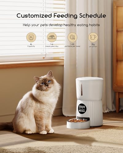 Detalle de Comedero Automático Faroro 4L: alimentación programada, voz grabable y alimentación lenta para gatos y perros pequeños