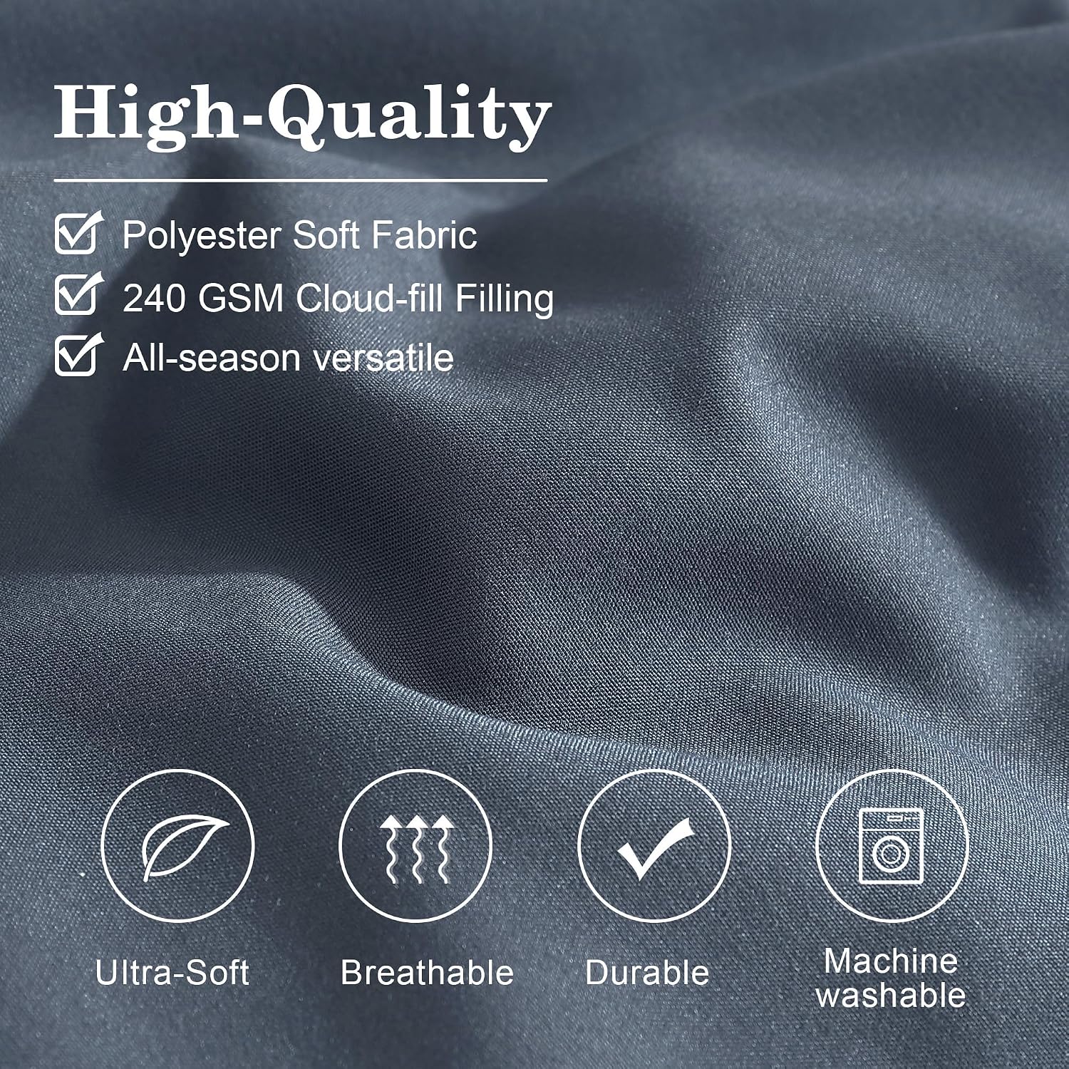 Detalle 2 de Monbix Solid Comforter-001 Full Comforter Set, 7-Piece Blue Grey Polyester