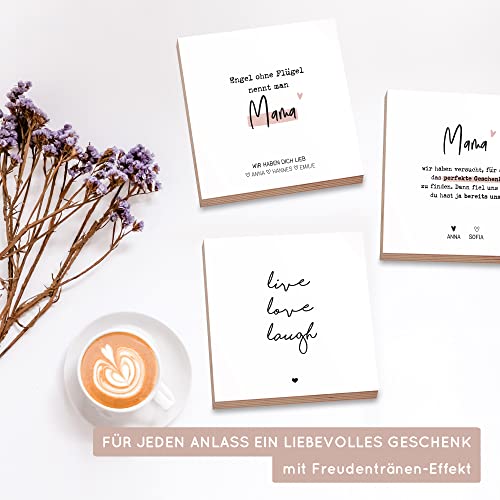 Detalle de Wunderpixel Holzbild live love laugh – 15×15×2 cm, Holzschild zum Hinstellen oder Aufhängen