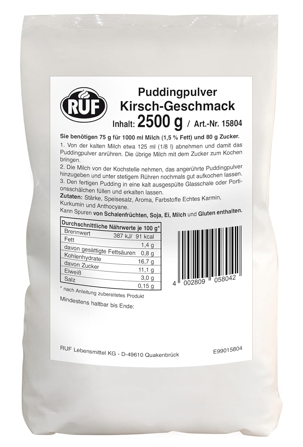 Detalle 2 de RUF Pudding Orange Puddingpulver für Orangenpudding (Großgebinde, 1x2500 g), glutenfrei