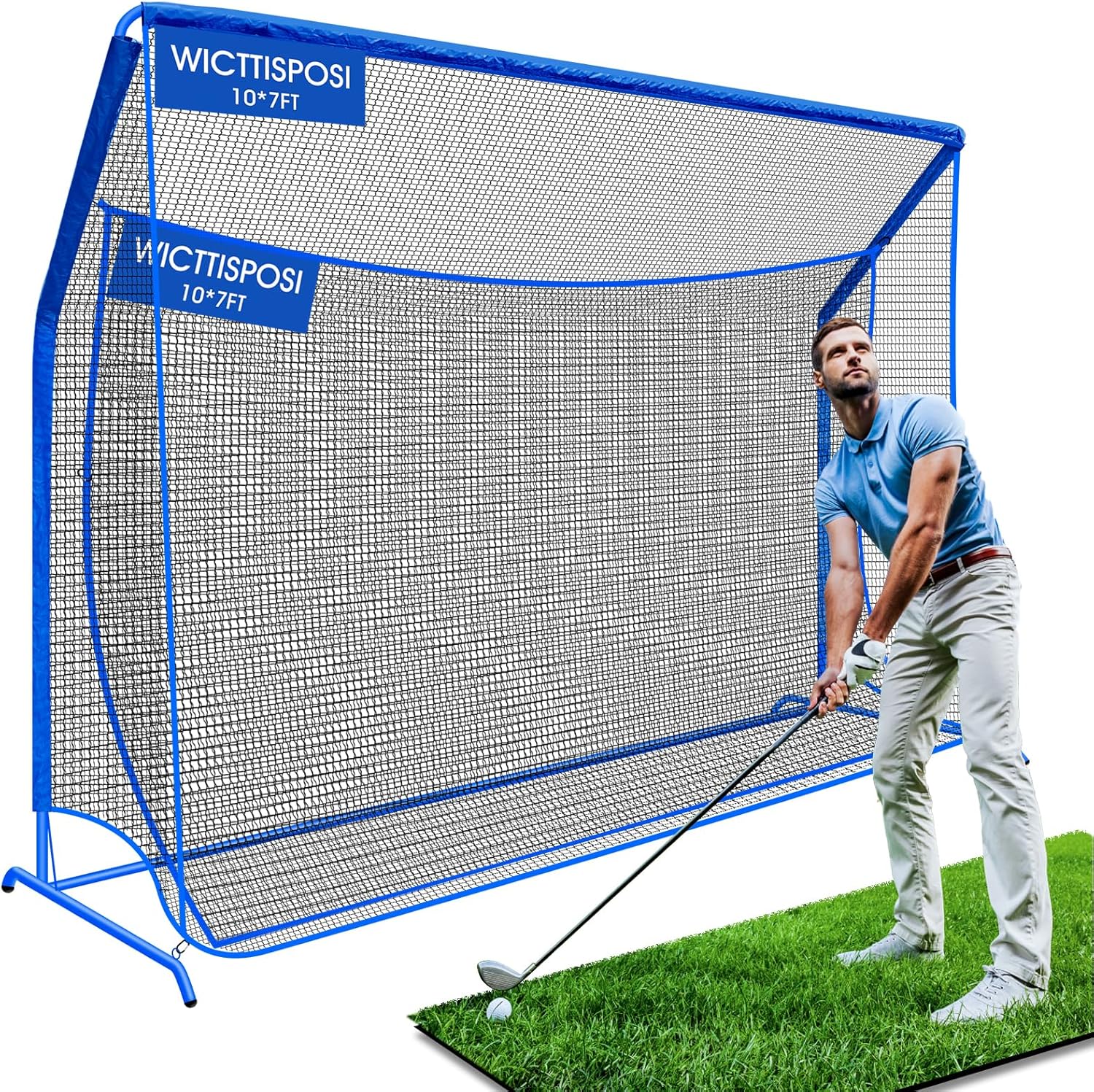 Golf Hitting Net with Extra Striking Net (10x7ft/7x7ft) Heavy-Duty Practice Cage with Metal Frame & Storage Bag