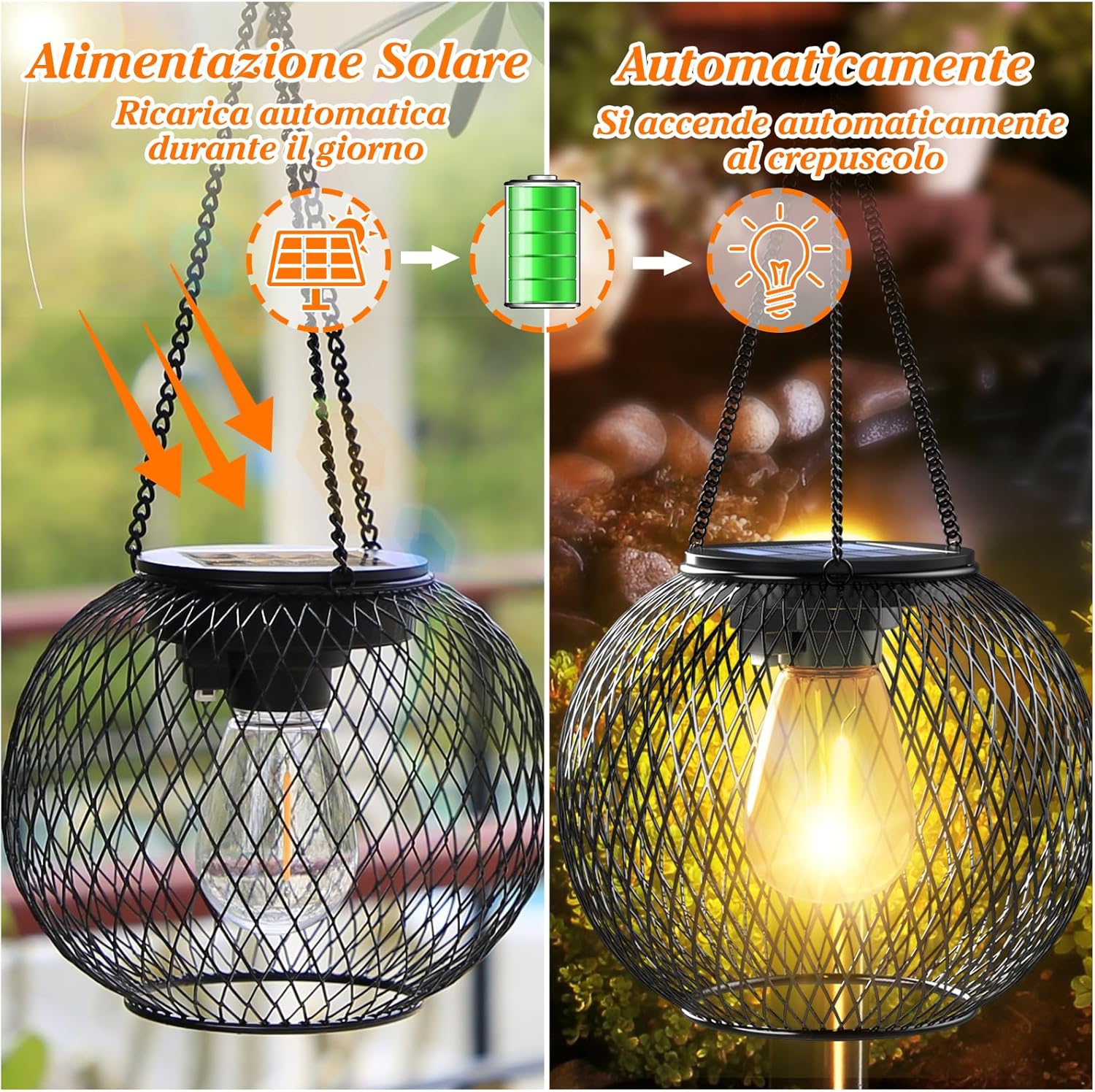 Detalle de Lanterne Solari da Esterno Ortiny 2 Pezzi IP65 – Bianco caldo, stile vintage per giardino e feste