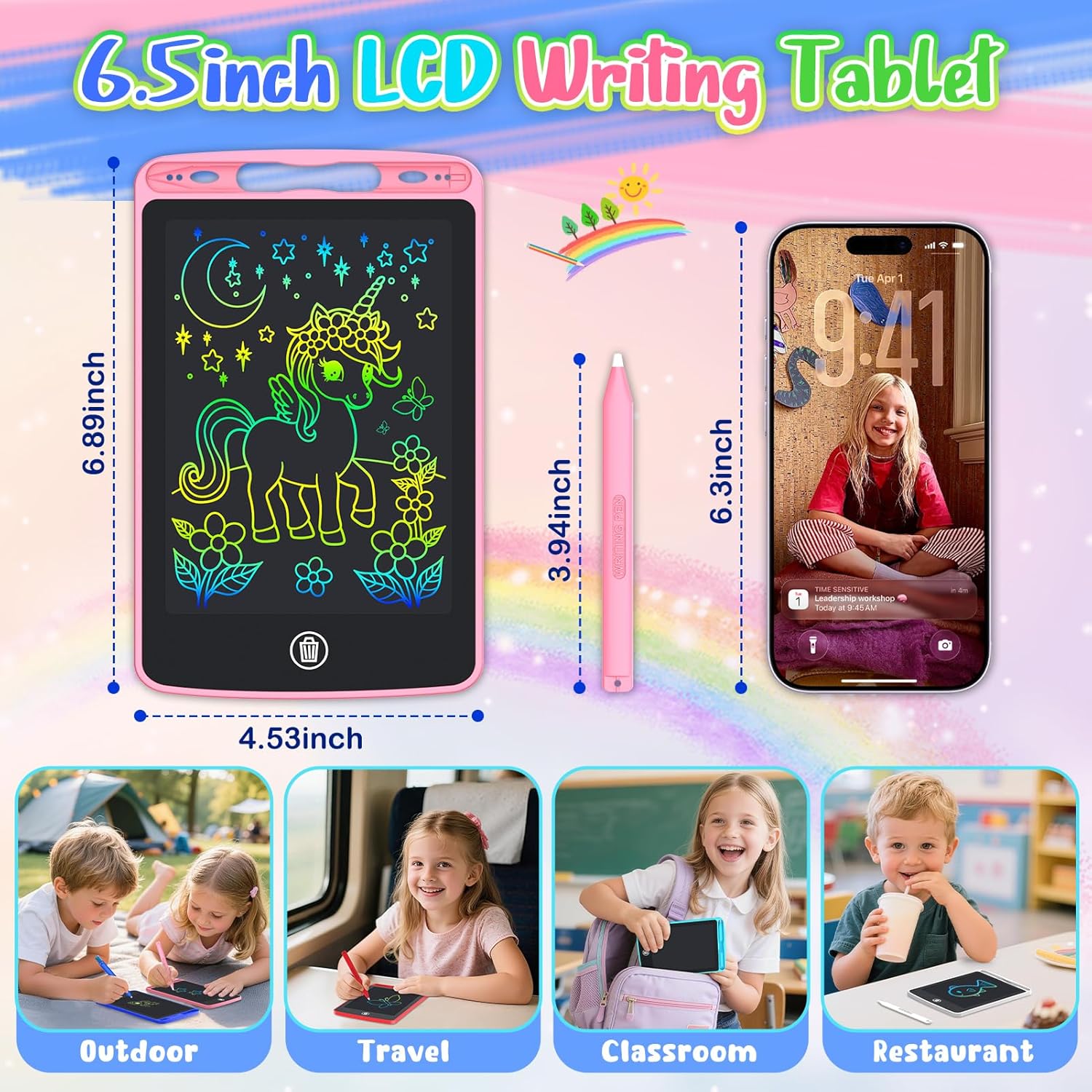 Detalle de Party Bag Fillers for Kids: 12-Pack 6.5 Inch LCD Drawing Tablets – Durable, Mess-Free Fun for 3–8 Year Olds