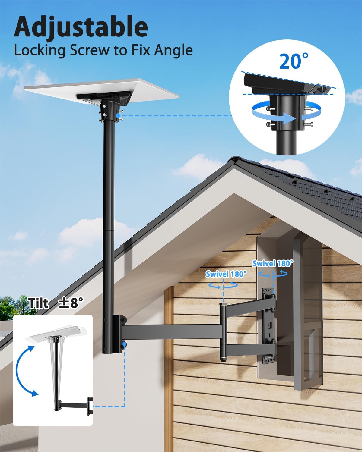 Detalle 2 de WHYFONE Starlink Gen 3 Mount (V3 Long Wall Mount) with 360° Adjustable Arms & Gen 3 Pipe Adapter