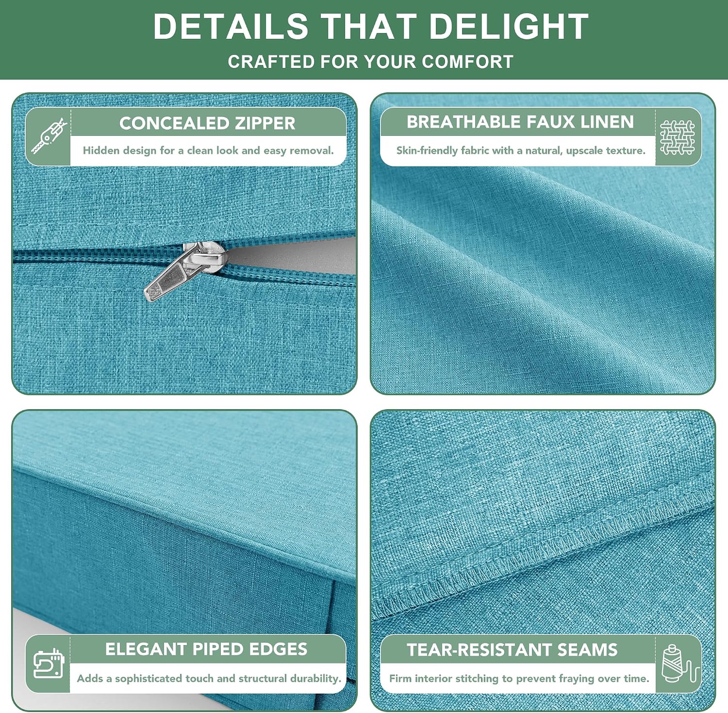Thumbnail 4 de Summsun Faux Linen Outdoor Chair Cushion Set, Teal, 19 x 19-Inch Seat