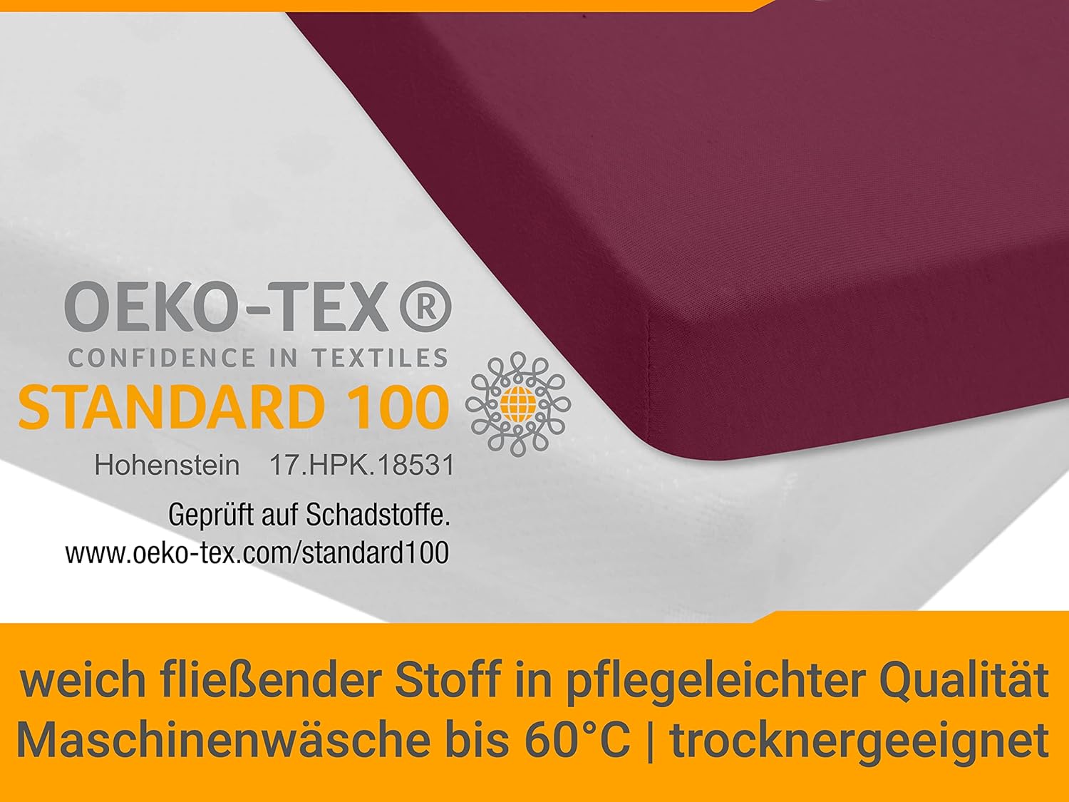 Thumbnail 5 de Npluseins Drap Housse pour surmatelas – Jersey coton 100% (Bordeaux, 140-160 x 200 cm)