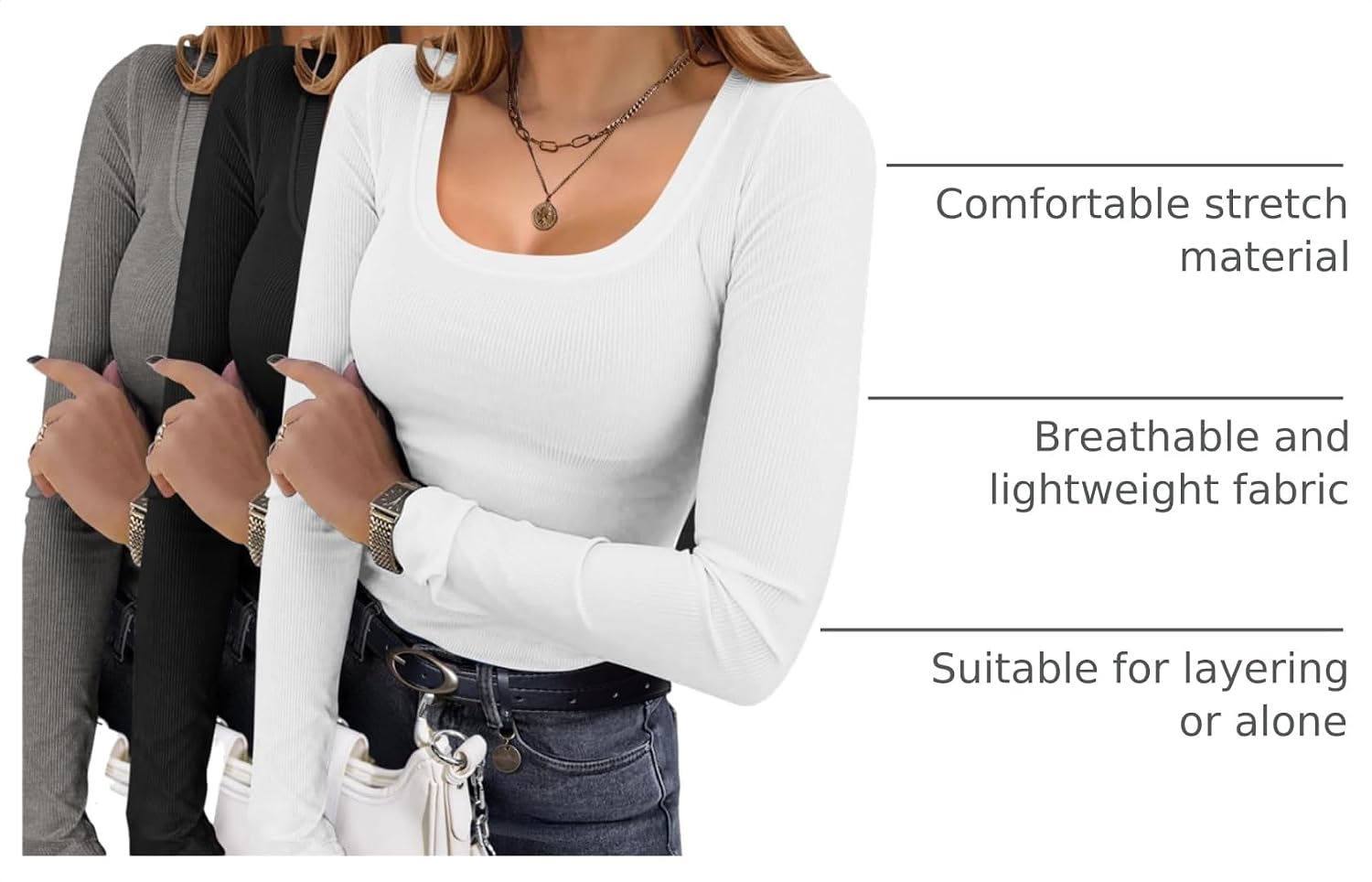 Detalle 2 de Ekouaer Women's Thermal Shirt Ribbed Knit