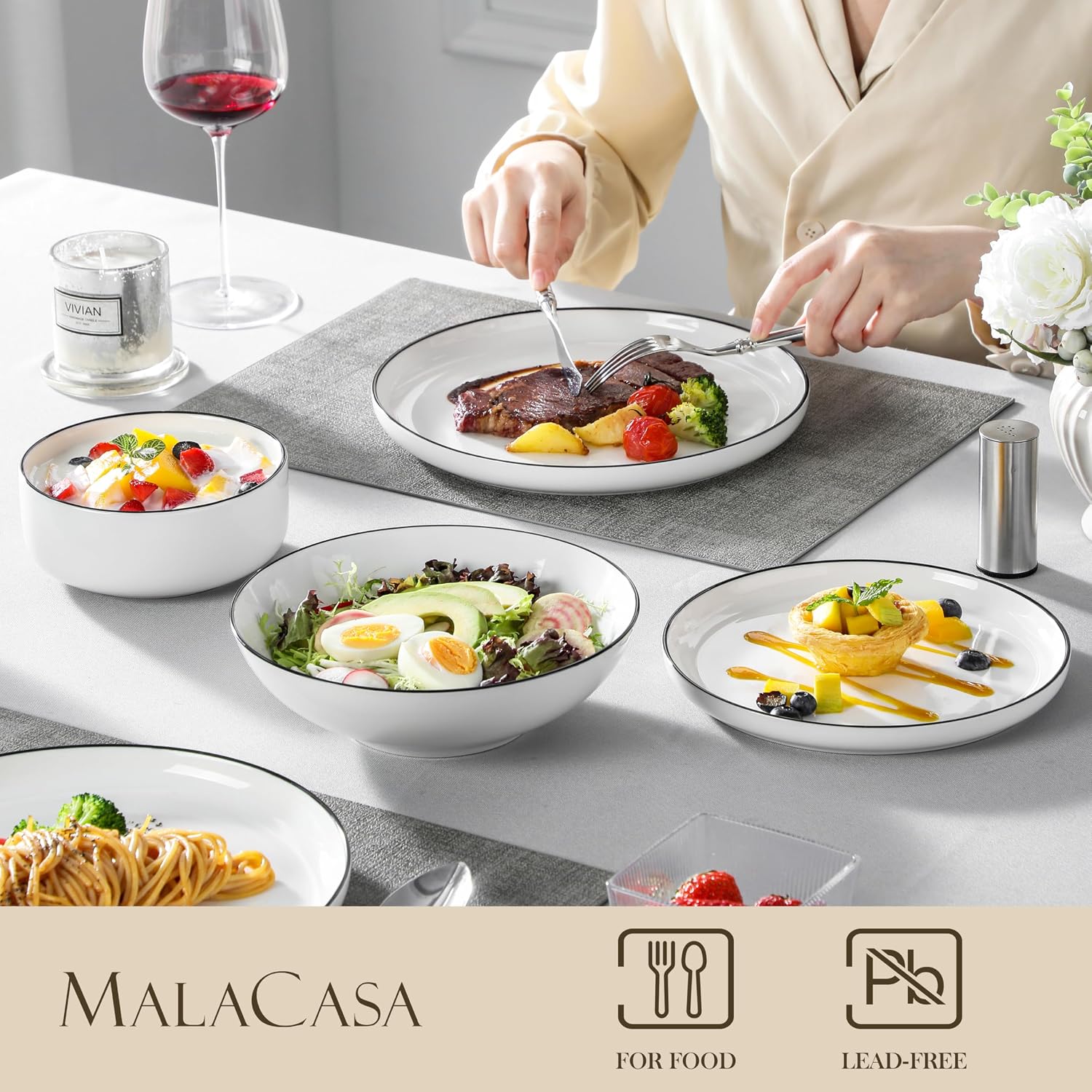 Thumbnail 4 de MALACASA LUNA 24-piece porcelain dinner set