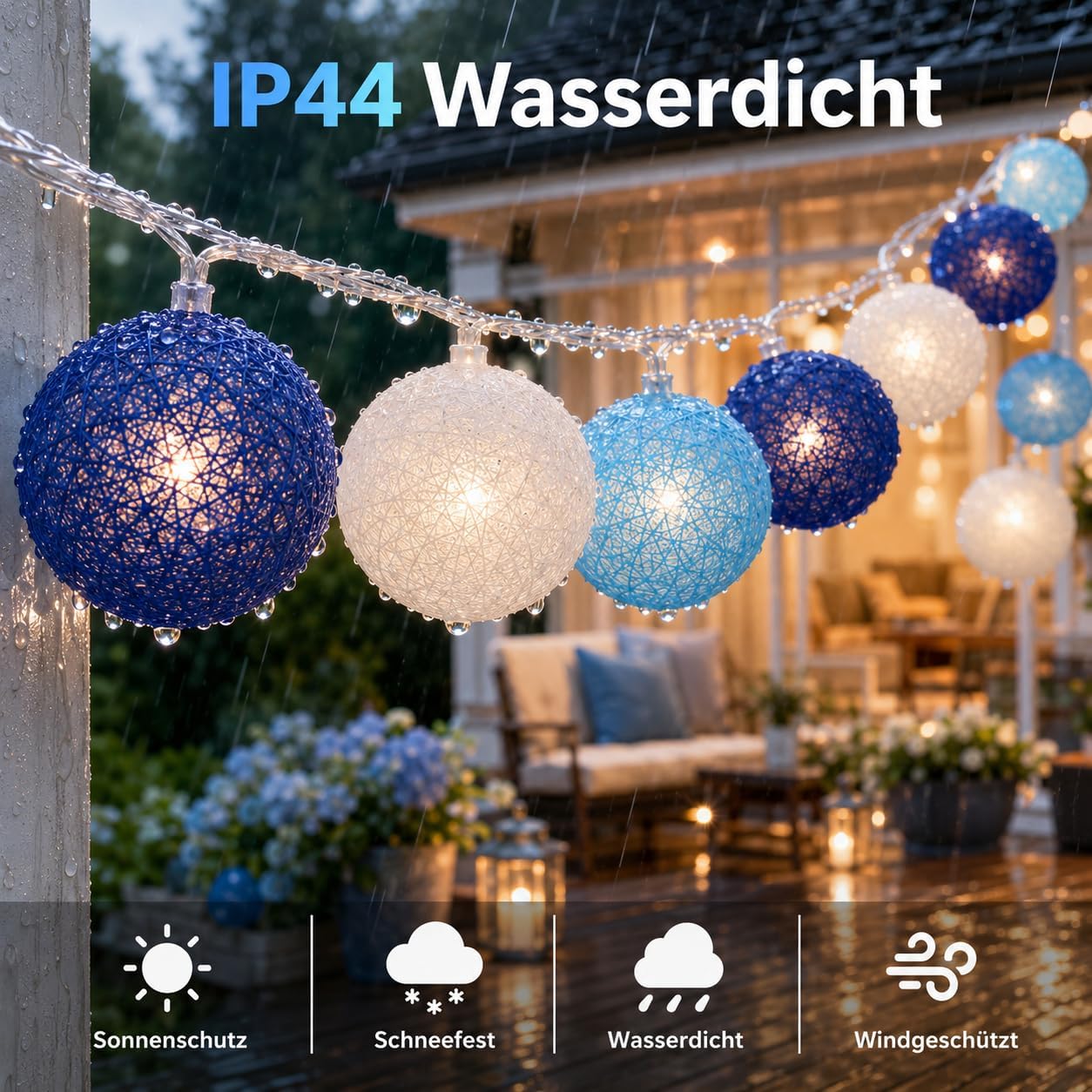 Detalle de LED Lichterkette Baumwollkugeln 3,3 m – batteriebetrieben, 20 Kugeln, IP44